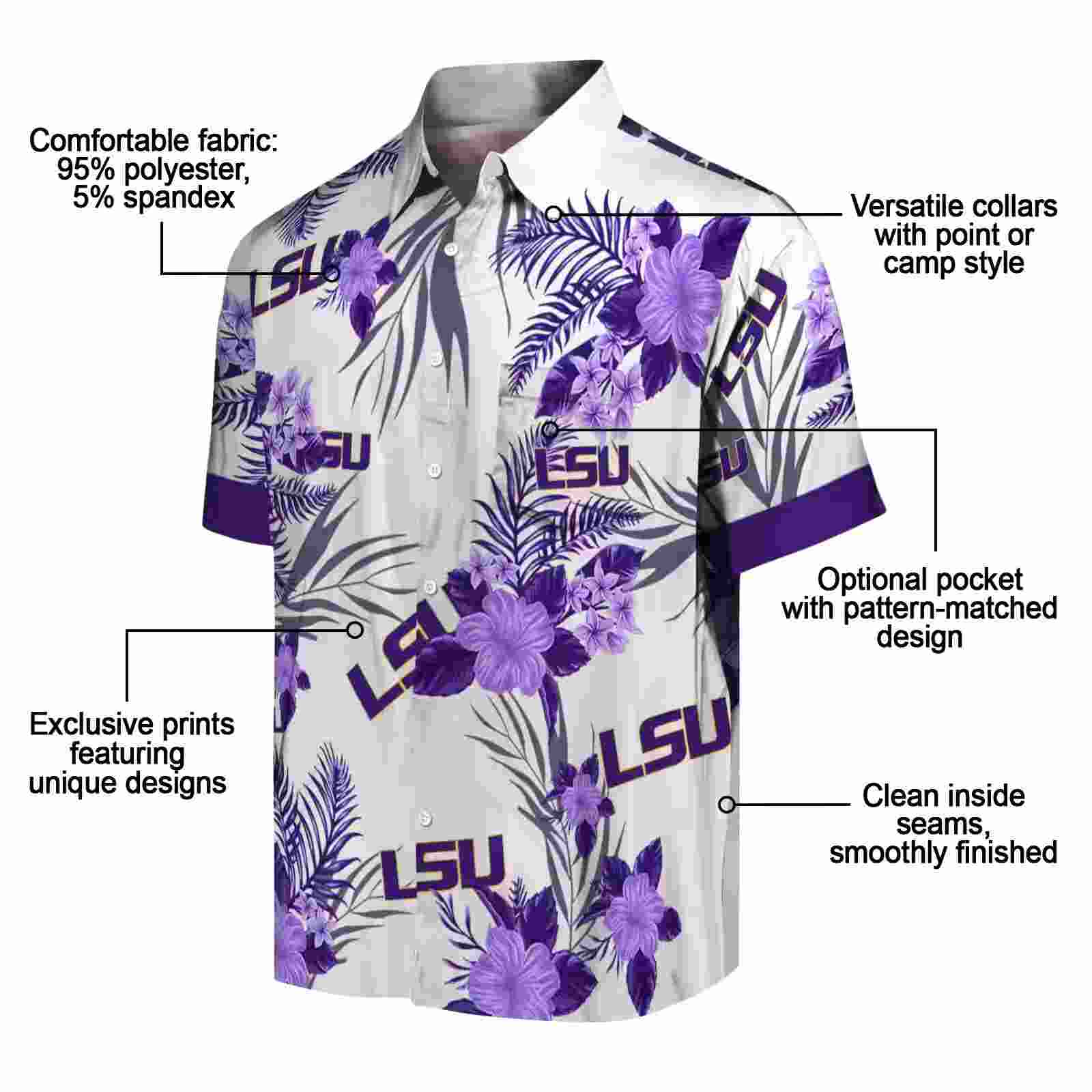 lsu tigers patriotic hibiscus design purple white hawaiian shirt new arrival