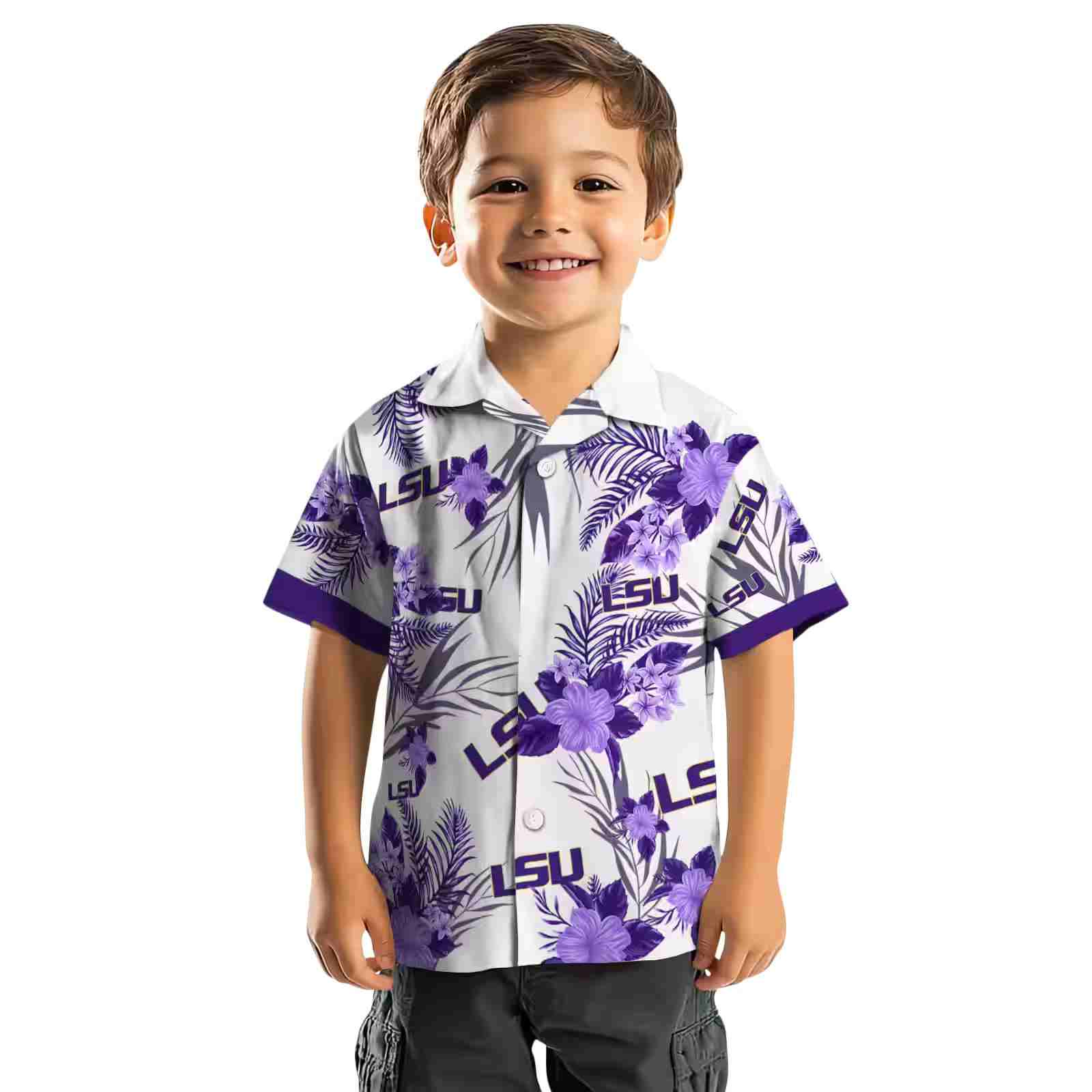 lsu tigers patriotic hibiscus design purple white hawaiian shirt top rated