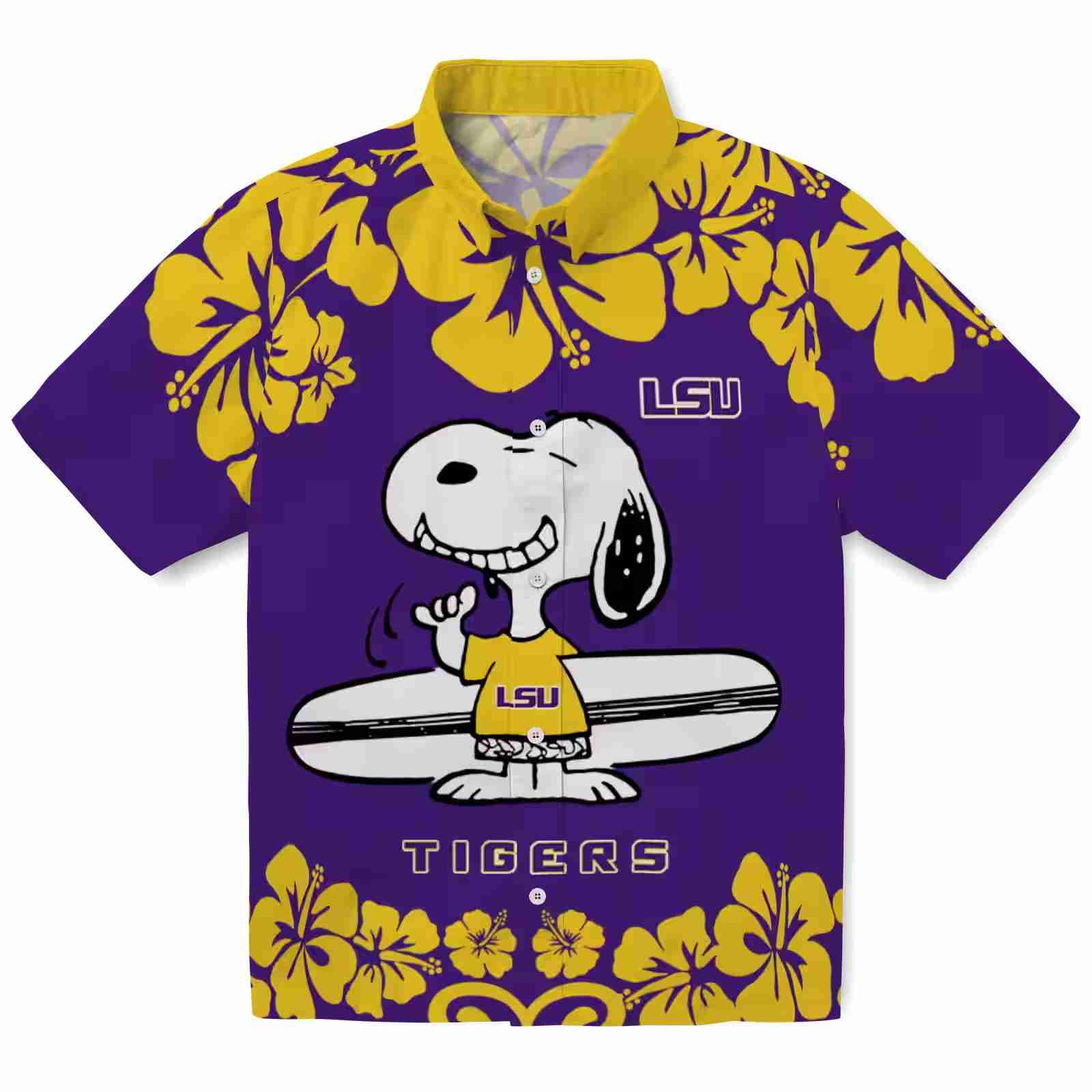 LSU Tigers Snoopy Surf Purple White Hawaiian Shirt