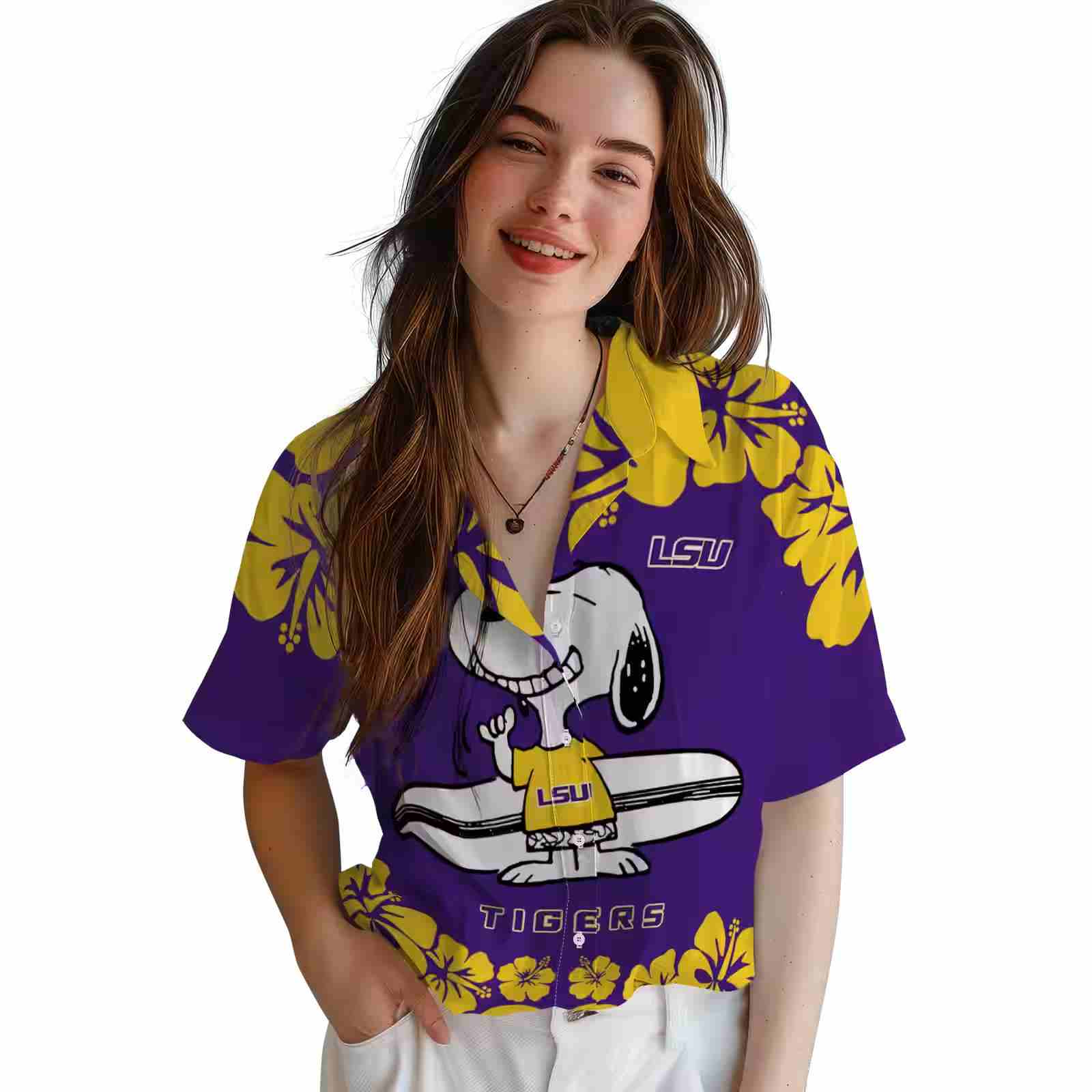 lsu tigers snoopy surf purple white hawaiian shirt latest model