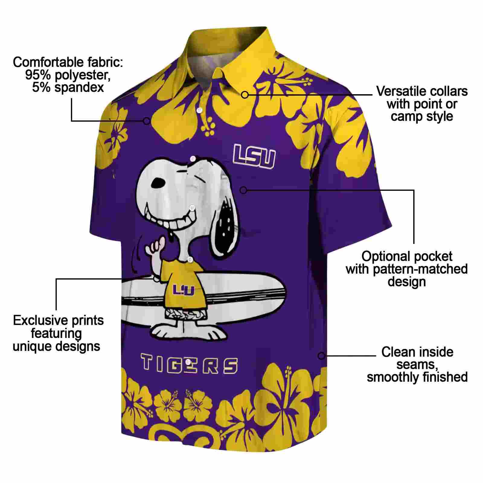 lsu tigers snoopy surf purple white hawaiian shirt new arrival