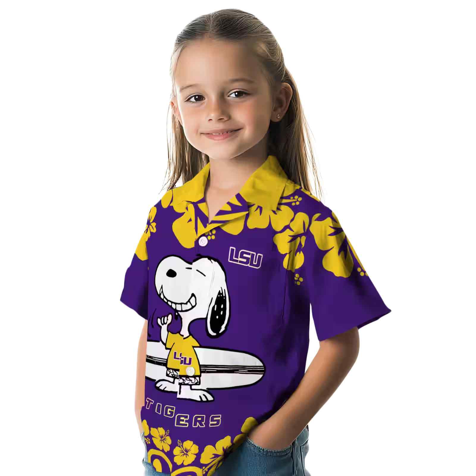 lsu tigers snoopy surf purple white hawaiian shirt premium grade