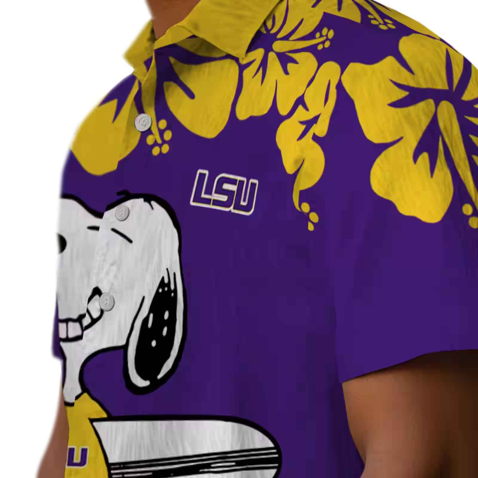 lsu tigers snoopy surf purple white hawaiian shirt trendy