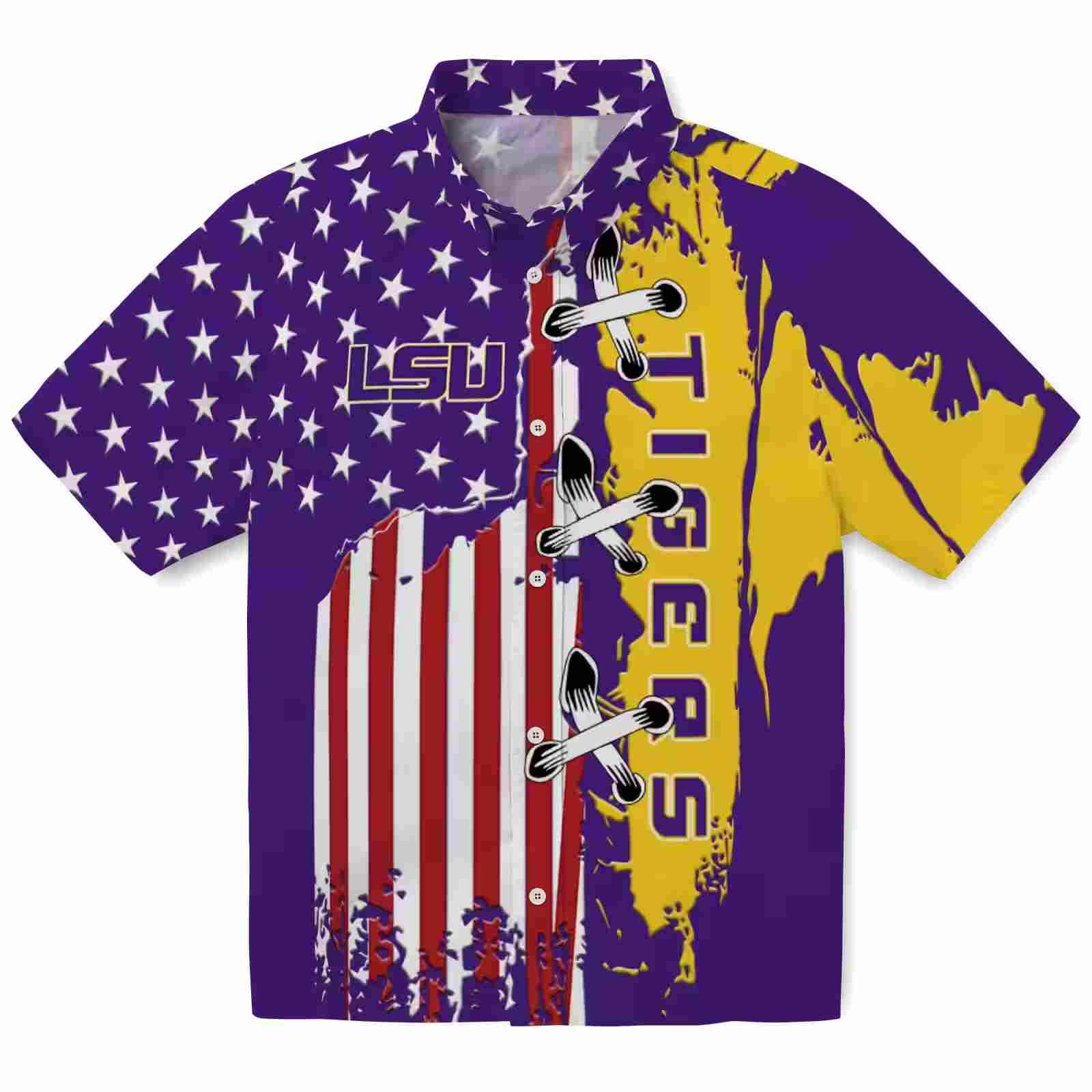 LSU Tigers Stitched Flag Purple Hawaiian Shirt