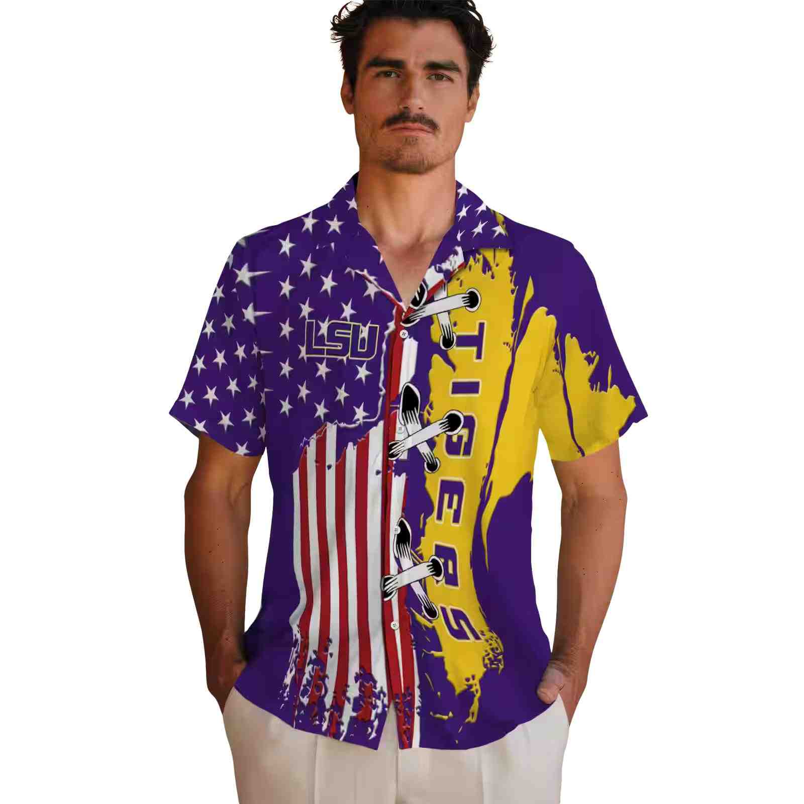 lsu tigers stitched flag purple hawaiian shirt fashion forward