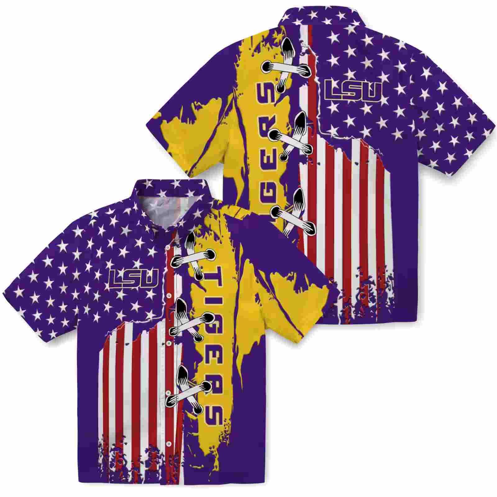 lsu tigers stitched flag purple hawaiian shirt high quality