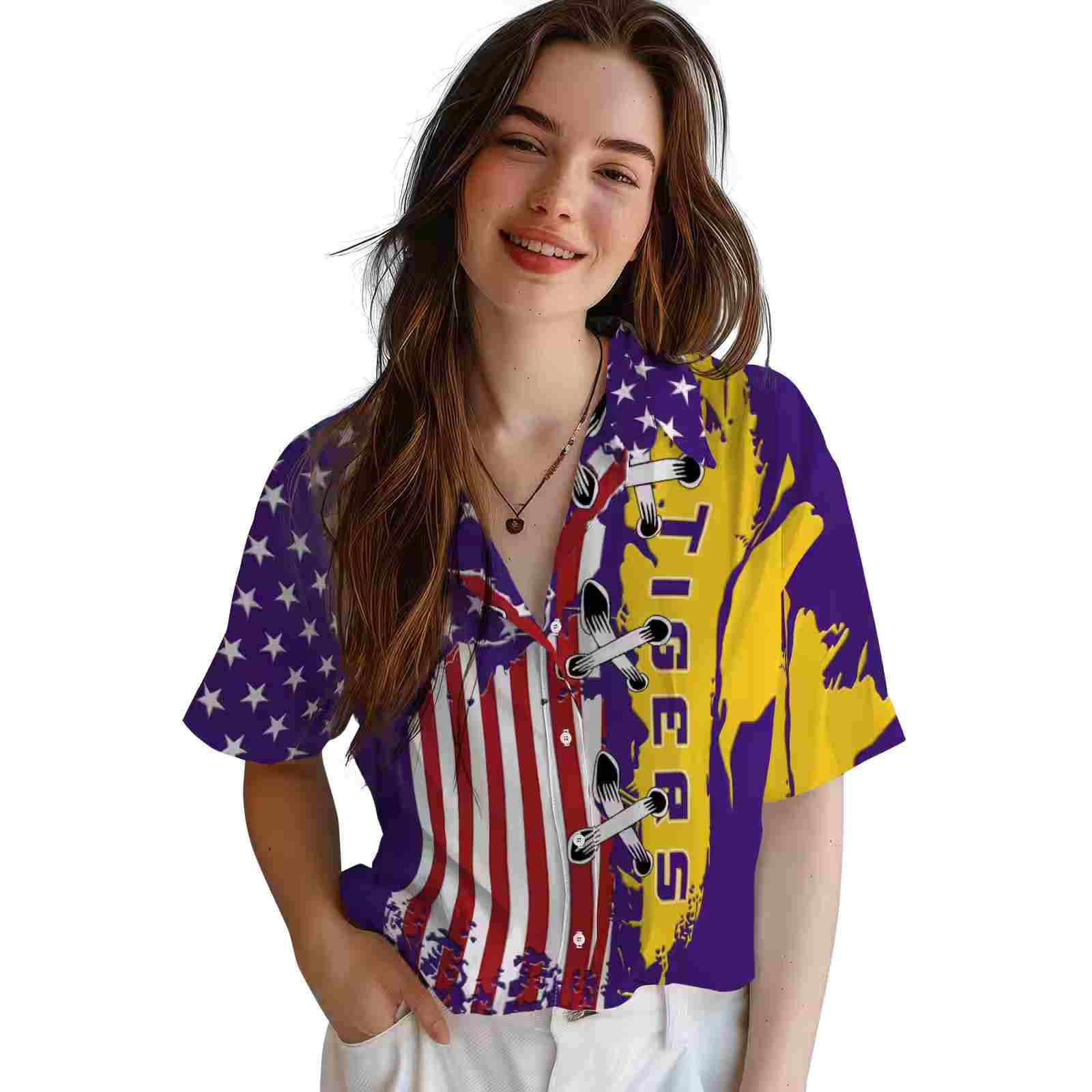 lsu tigers stitched flag purple hawaiian shirt latest model