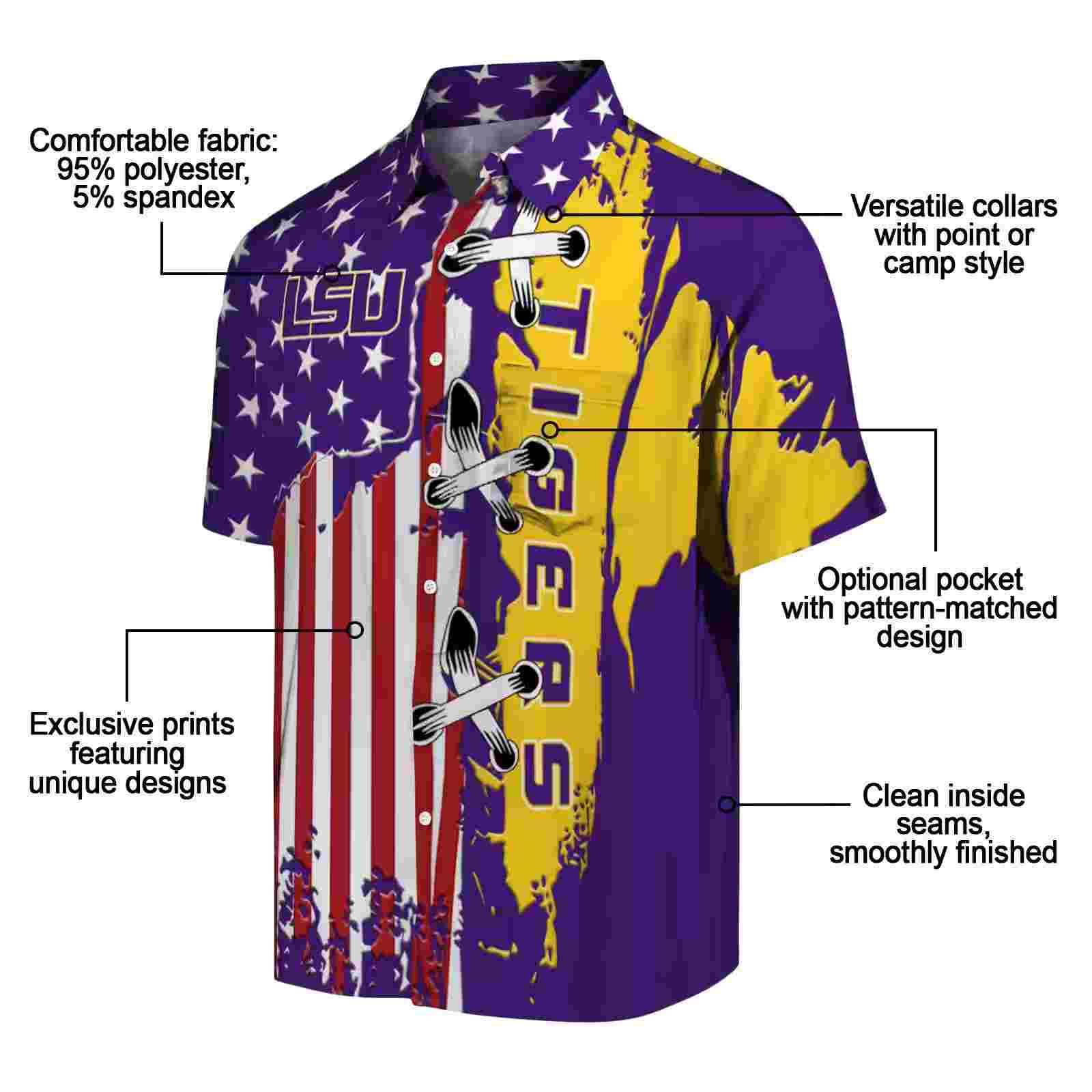 lsu tigers stitched flag purple hawaiian shirt new arrival