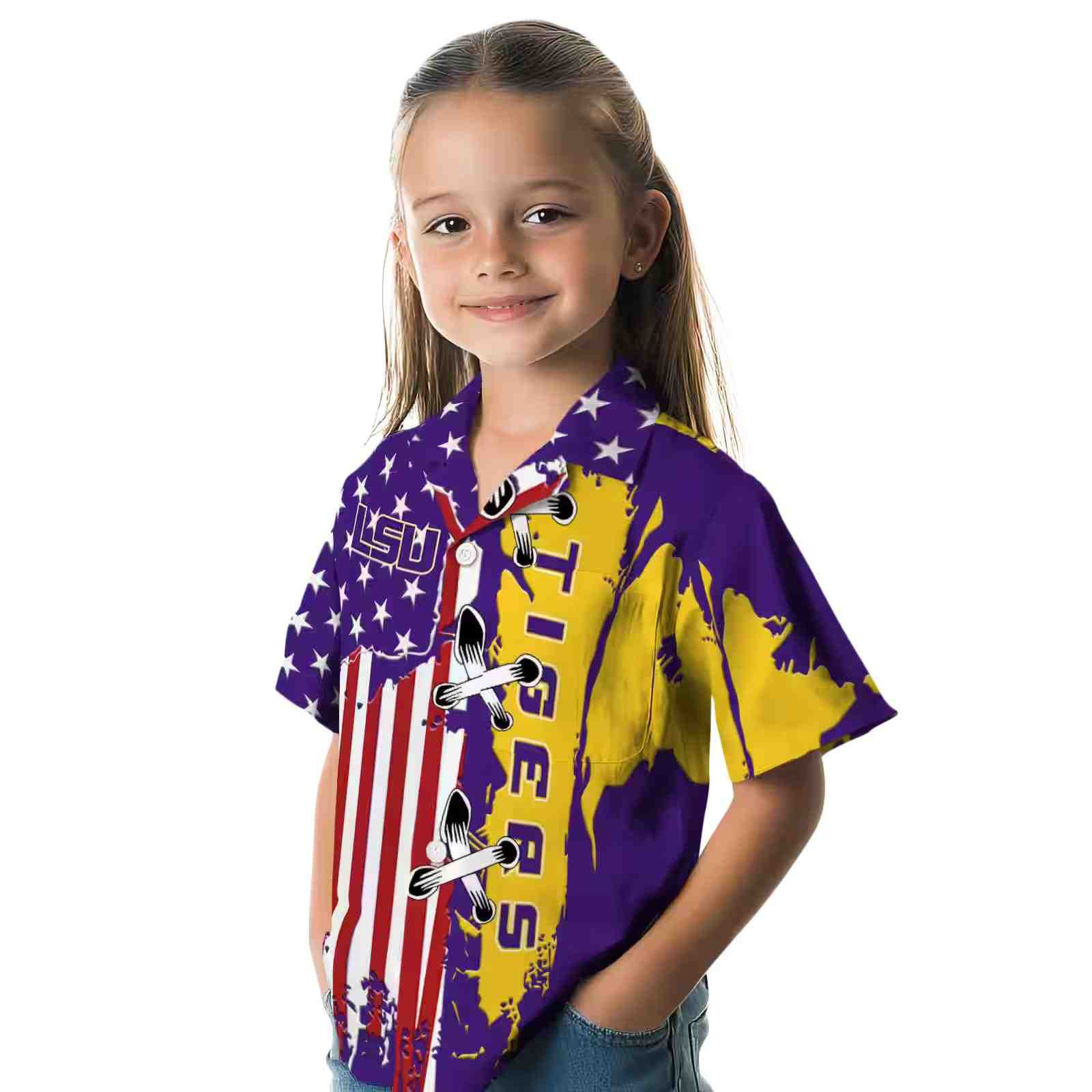 lsu tigers stitched flag purple hawaiian shirt premium grade