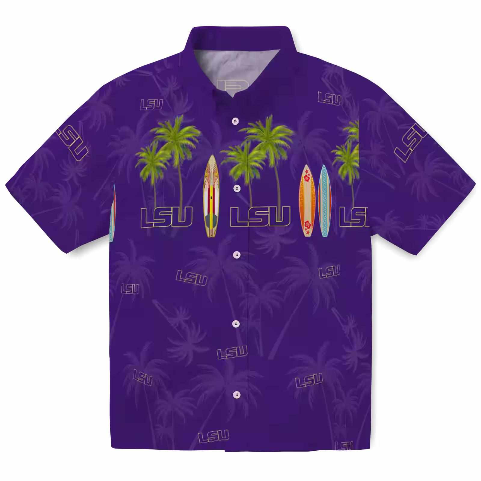 LSU Tigers Surfboard Palm Purple Hawaiian Shirt