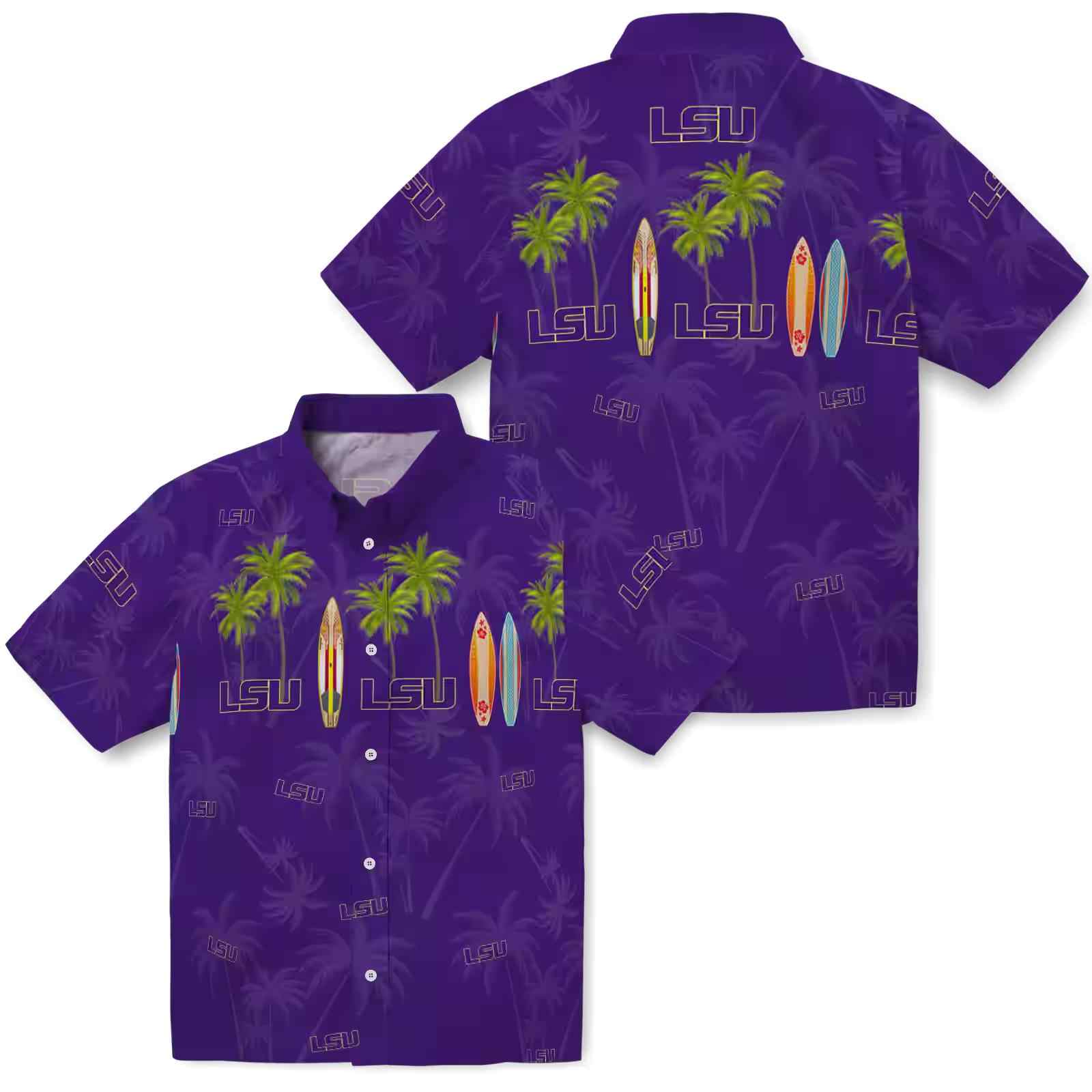 lsu tigers surfboard palm purple hawaiian shirt high quality