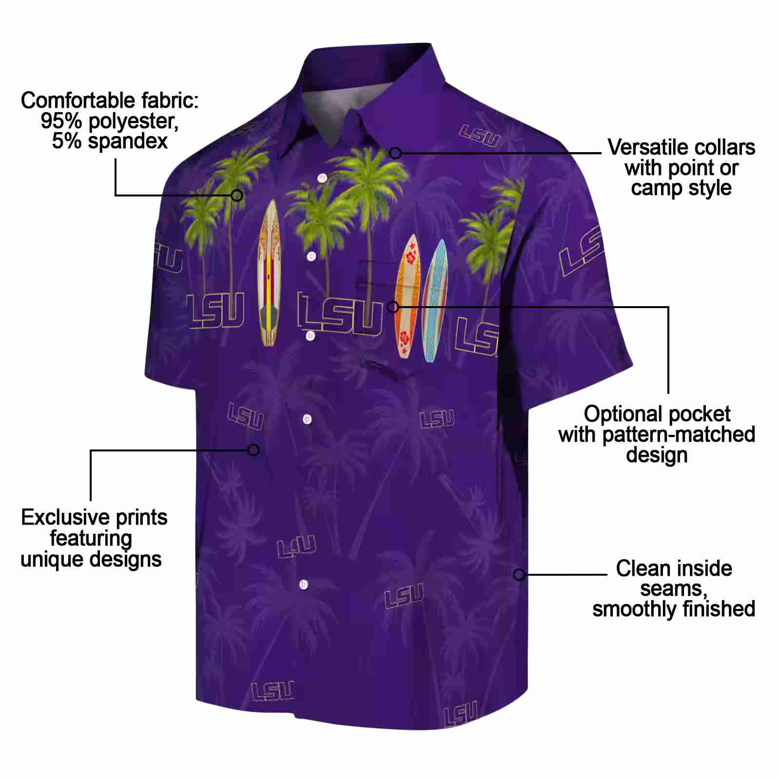 lsu tigers surfboard palm purple hawaiian shirt new arrival