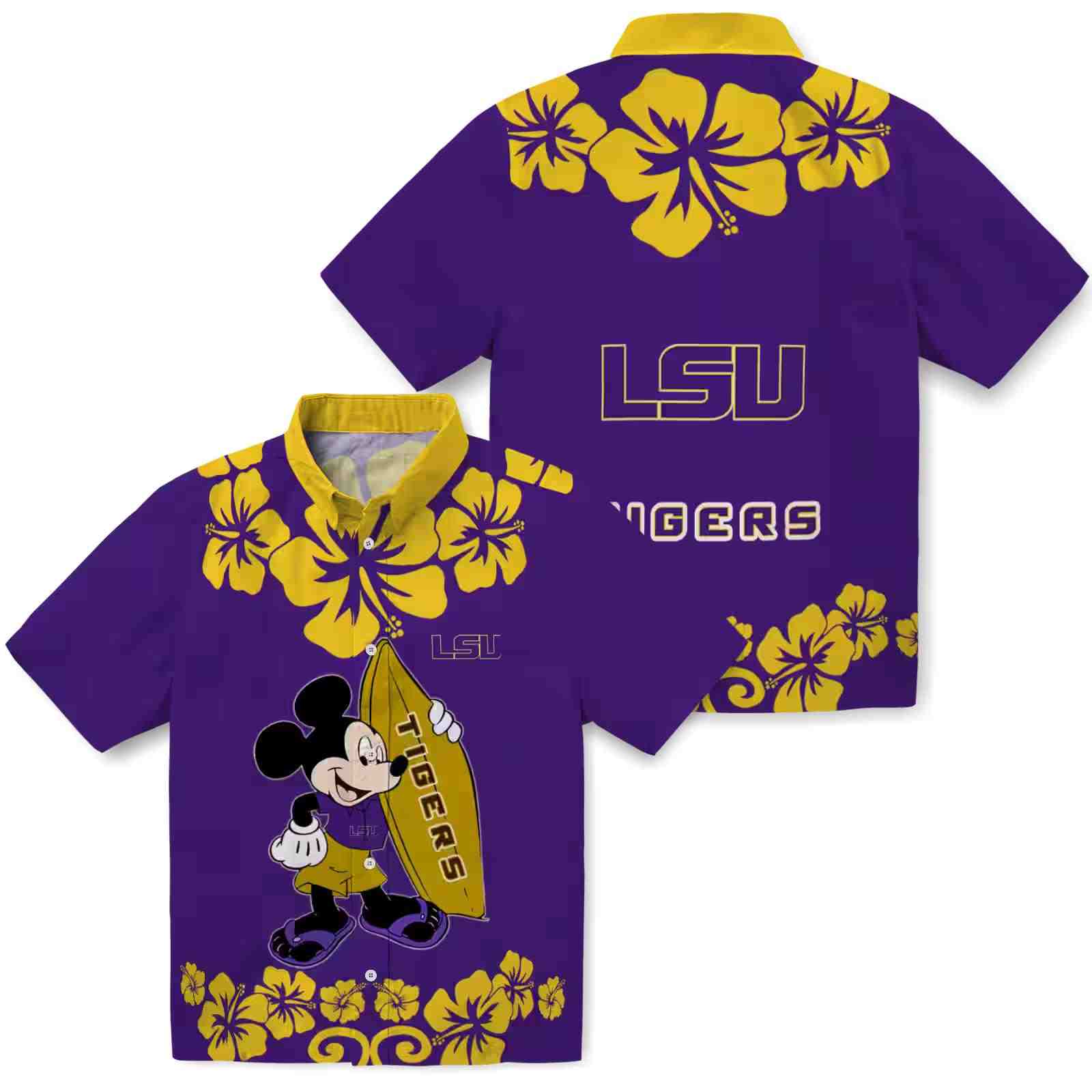 lsu tigers surfing mickey purple hawaiian shirt high quality