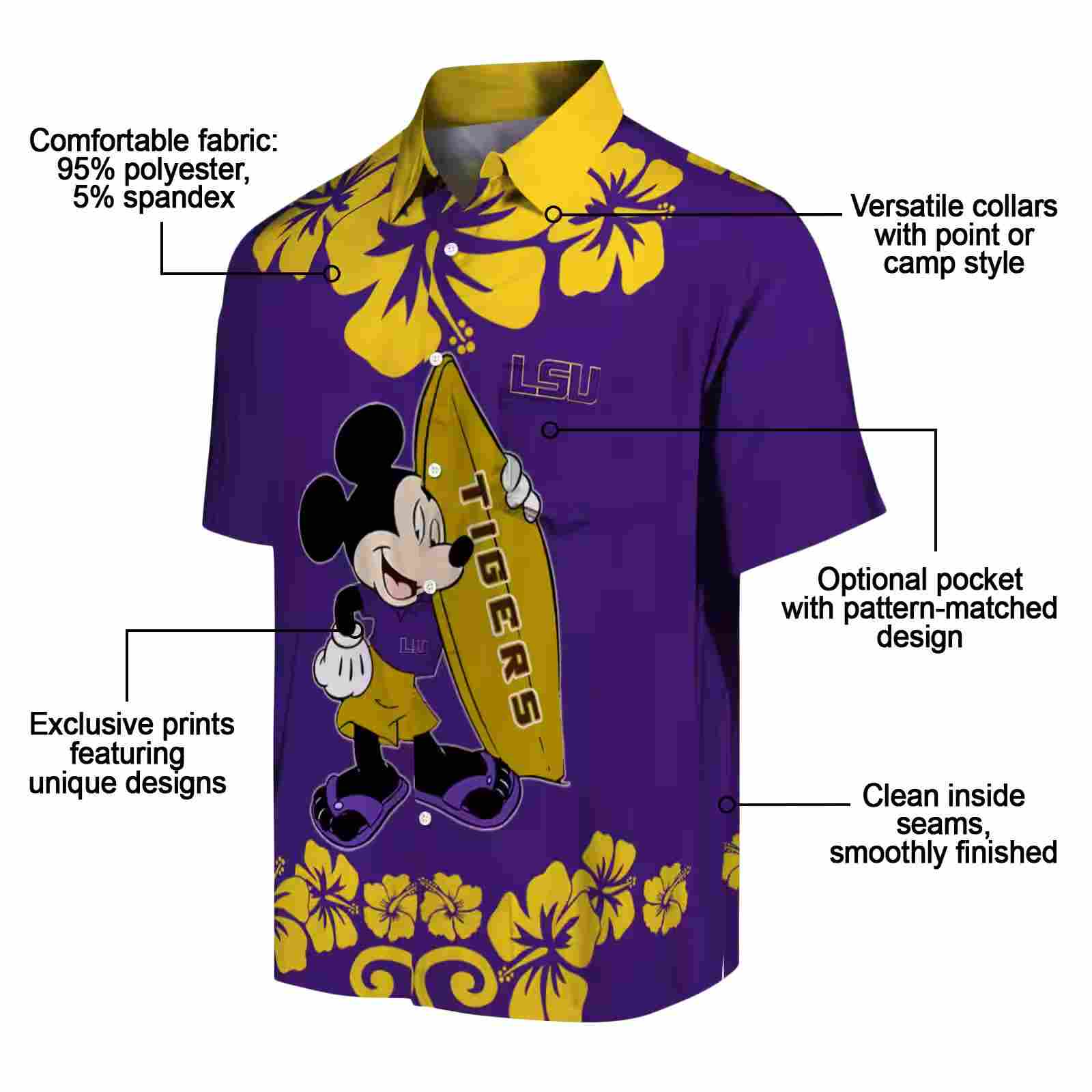 lsu tigers surfing mickey purple hawaiian shirt new arrival