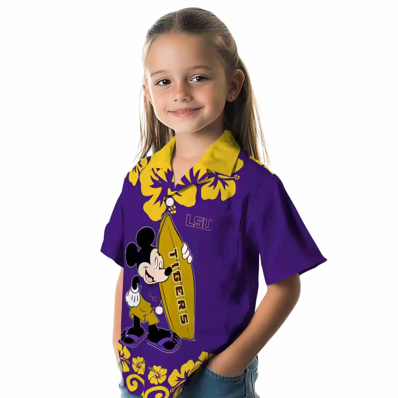 lsu tigers surfing mickey purple hawaiian shirt premium grade