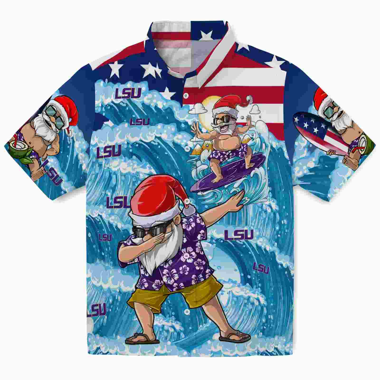 LSU Tigers Surfing Santa Blue Hawaiian Shirt