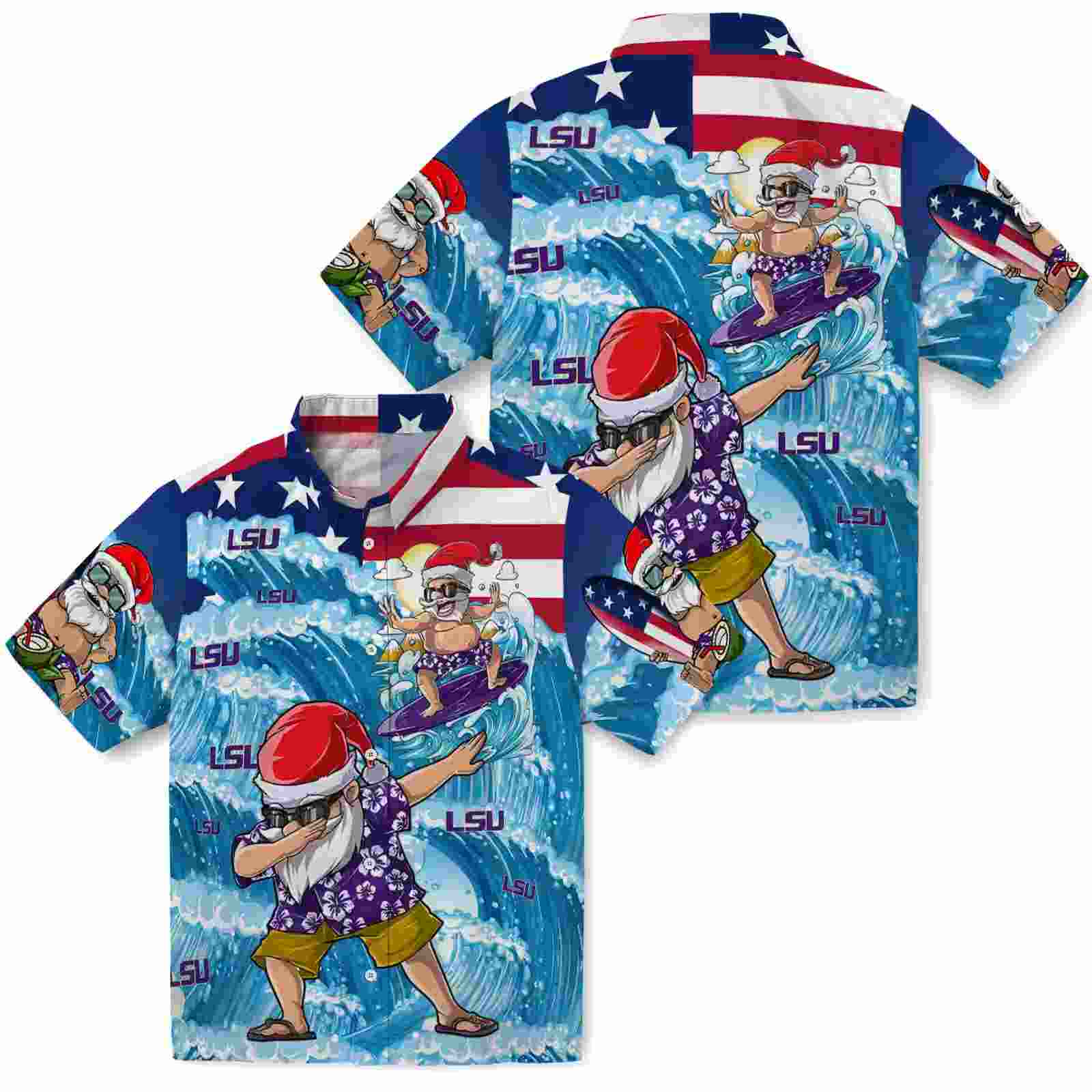 lsu tigers surfing santa blue hawaiian shirt high quality