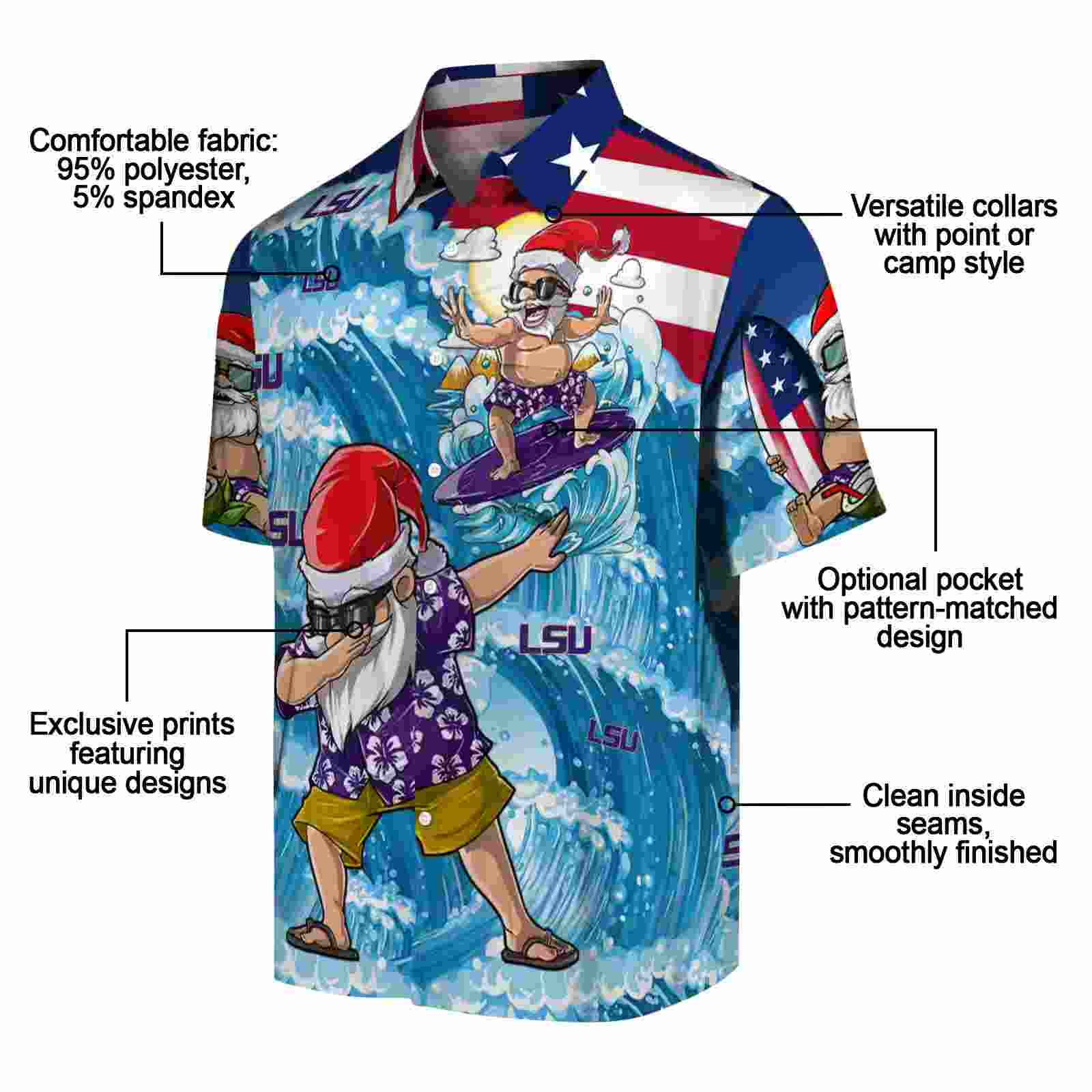 lsu tigers surfing santa blue hawaiian shirt new arrival