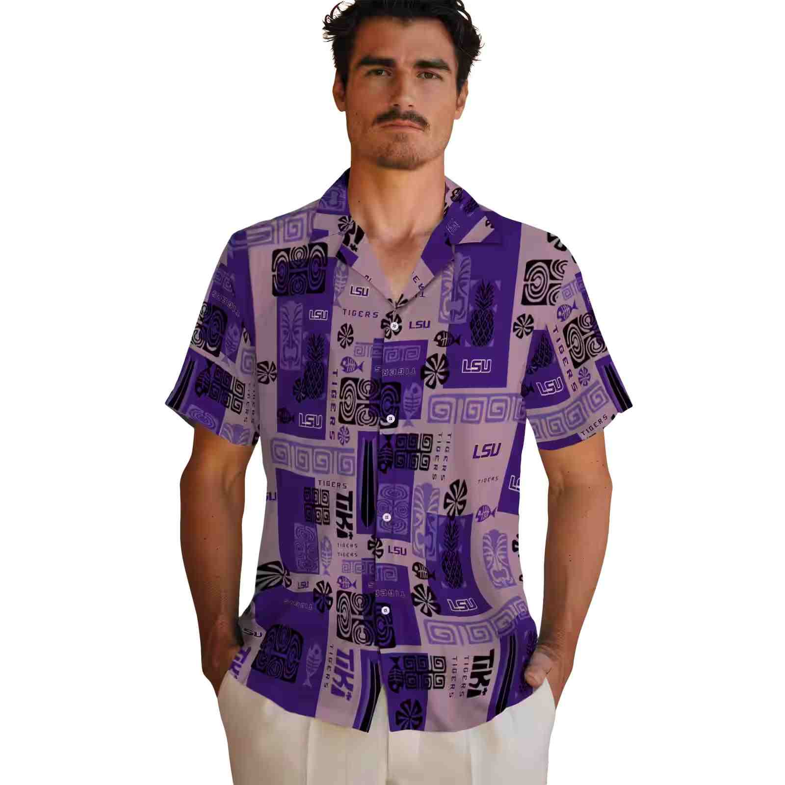 lsu tigers tribal symbols purple hawaiian shirt fashion forward