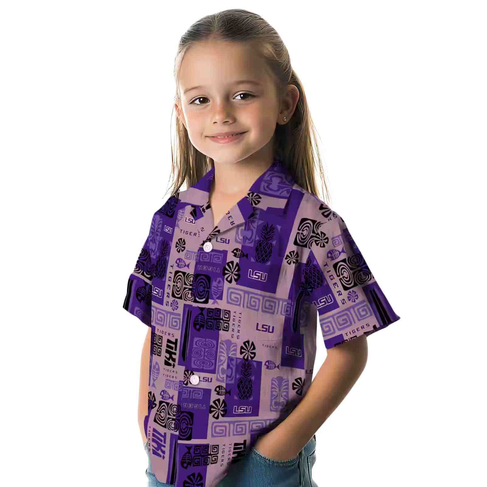 lsu tigers tribal symbols purple hawaiian shirt premium grade