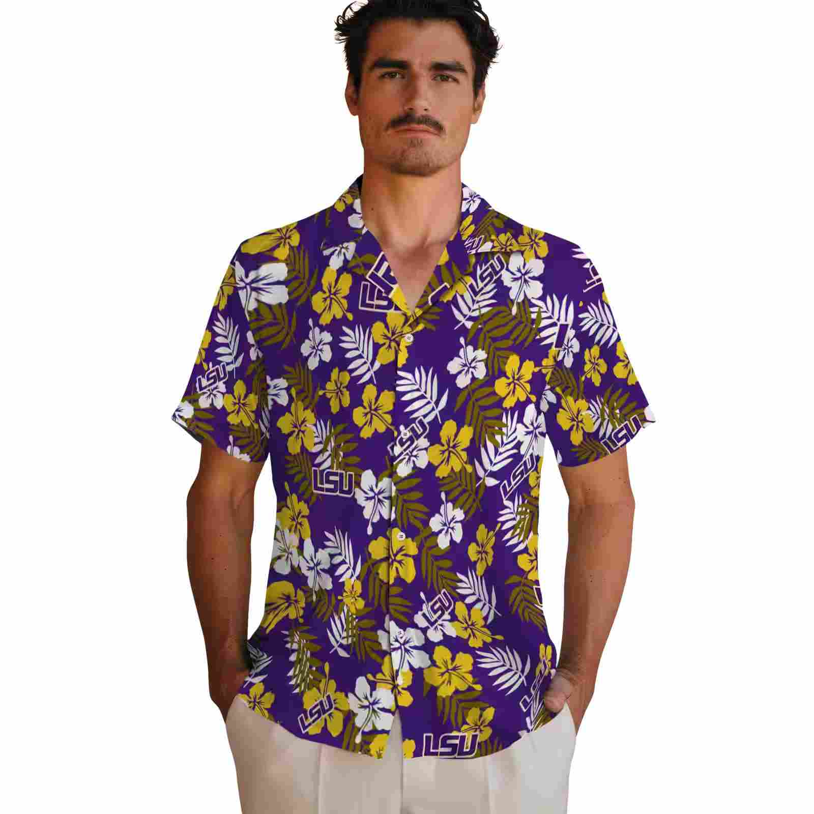 lsu tigers tropical floral purple hawaiian shirt fashion forward