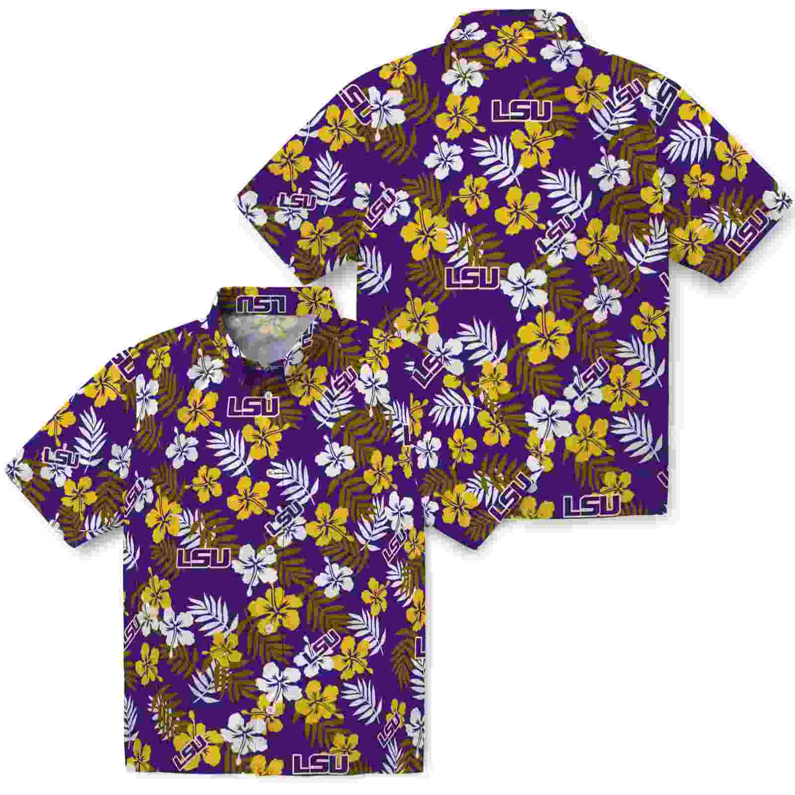 lsu tigers tropical floral purple hawaiian shirt high quality