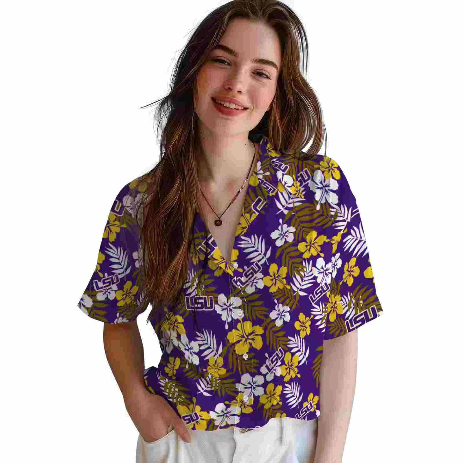 lsu tigers tropical floral purple hawaiian shirt latest model