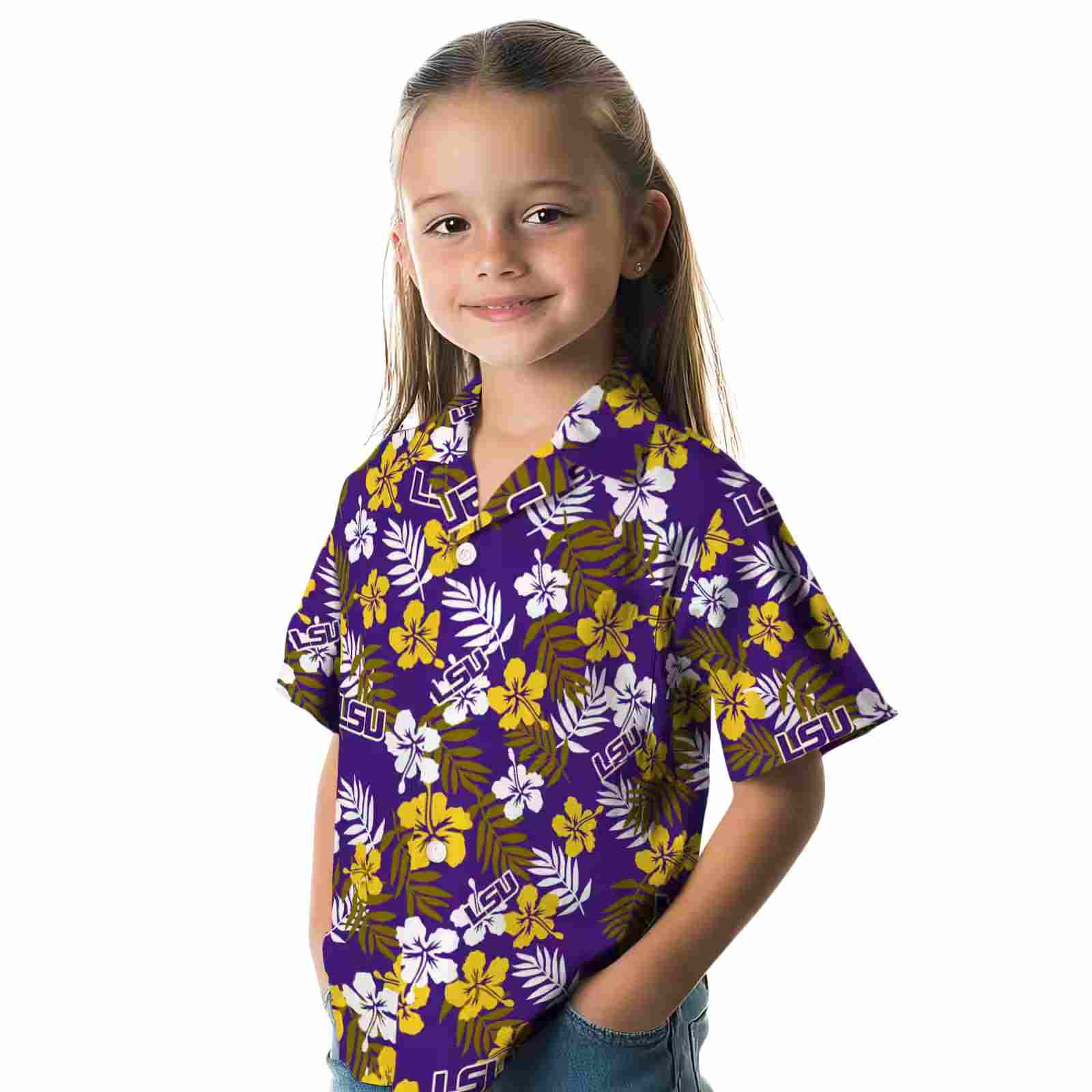 lsu tigers tropical floral purple hawaiian shirt premium grade