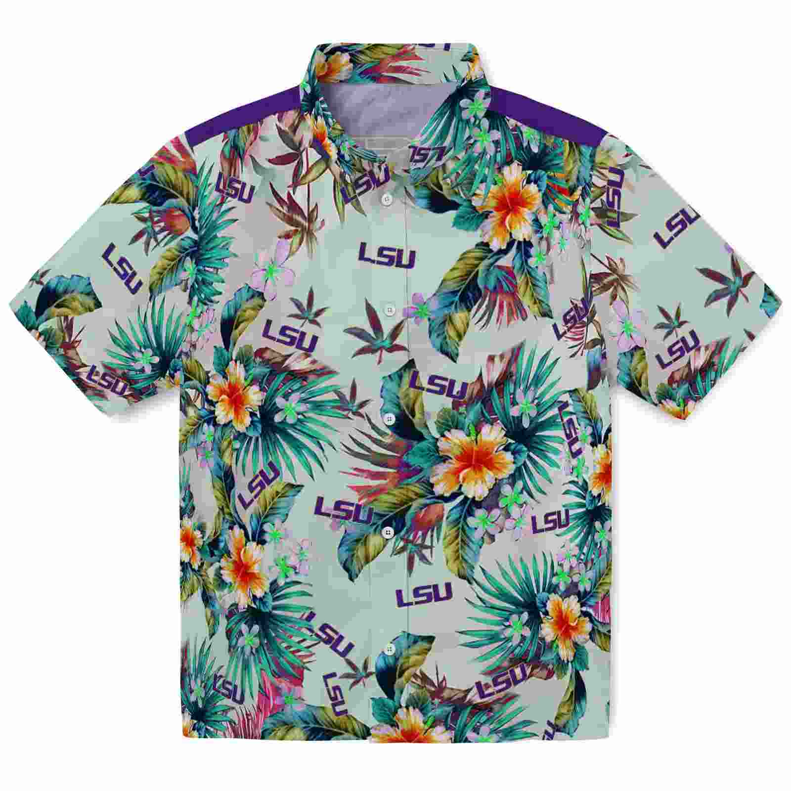 LSU Tigers Tropical Foliage Green Hawaiian Shirt