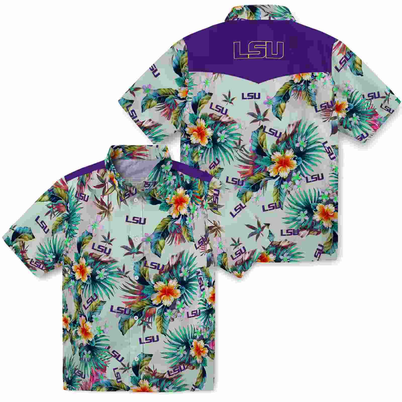 lsu tigers tropical foliage green hawaiian shirt high quality