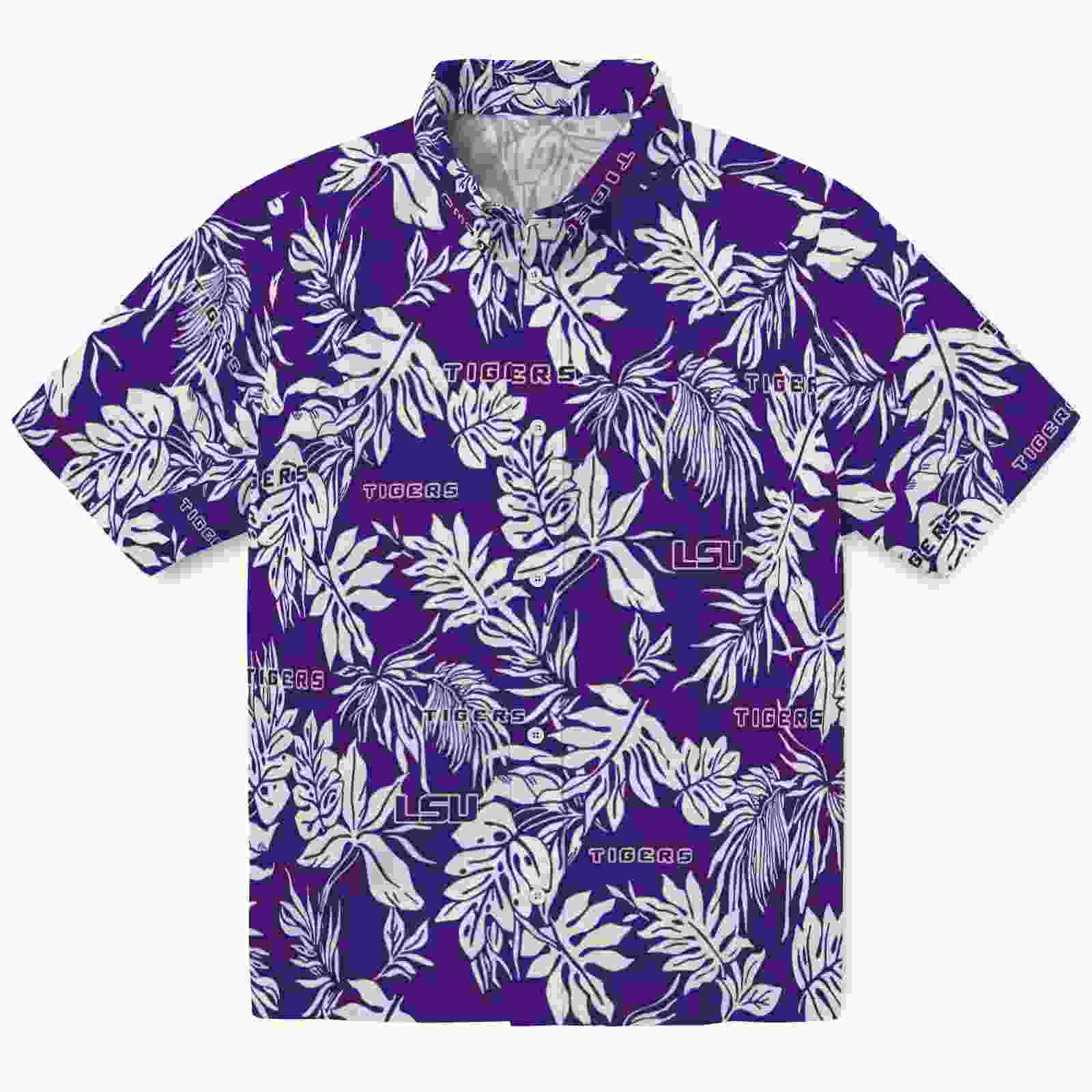 LSU Tigers Tropical Leaf Purple White Hawaiian Shirt