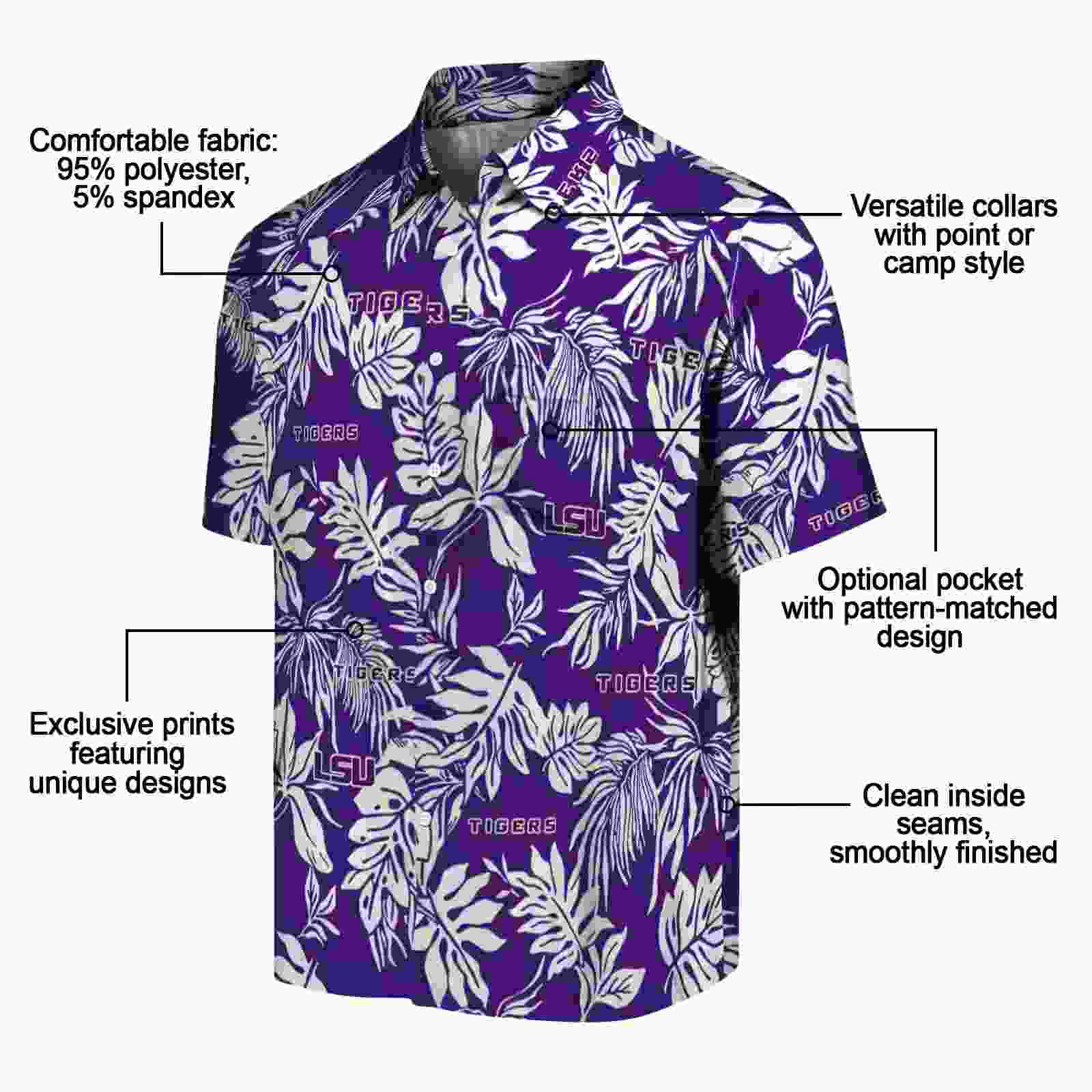 lsu tigers tropical leaf purple white hawaiian shirt new arrival