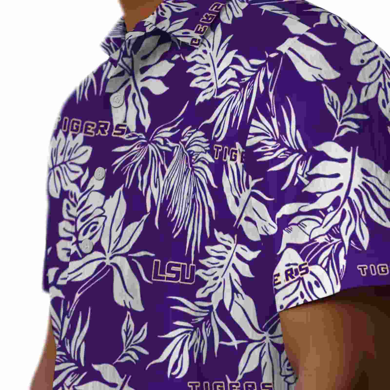 lsu tigers tropical leaf purple white hawaiian shirt trendy