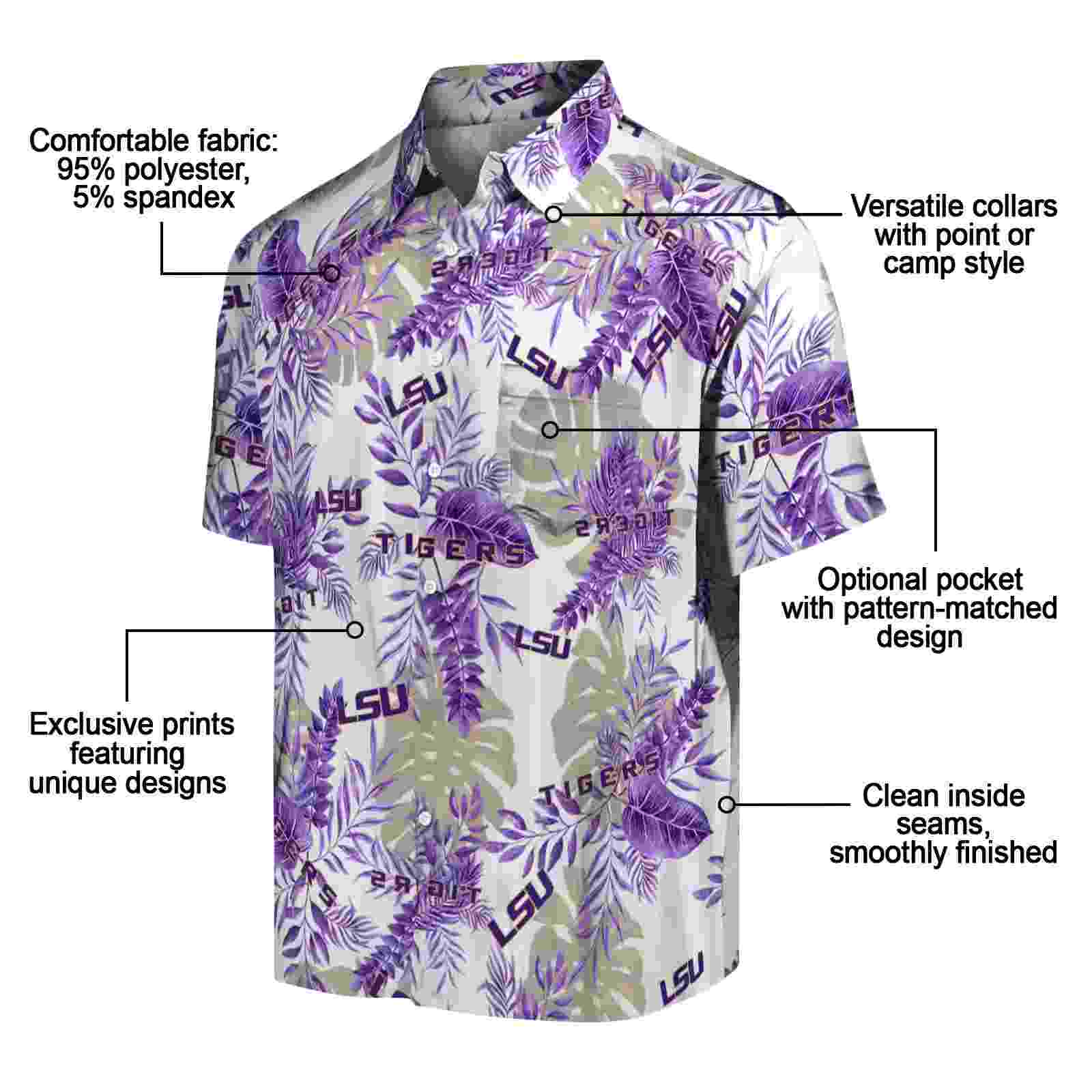 lsu tigers tropical leaves white hawaiian shirt new arrival