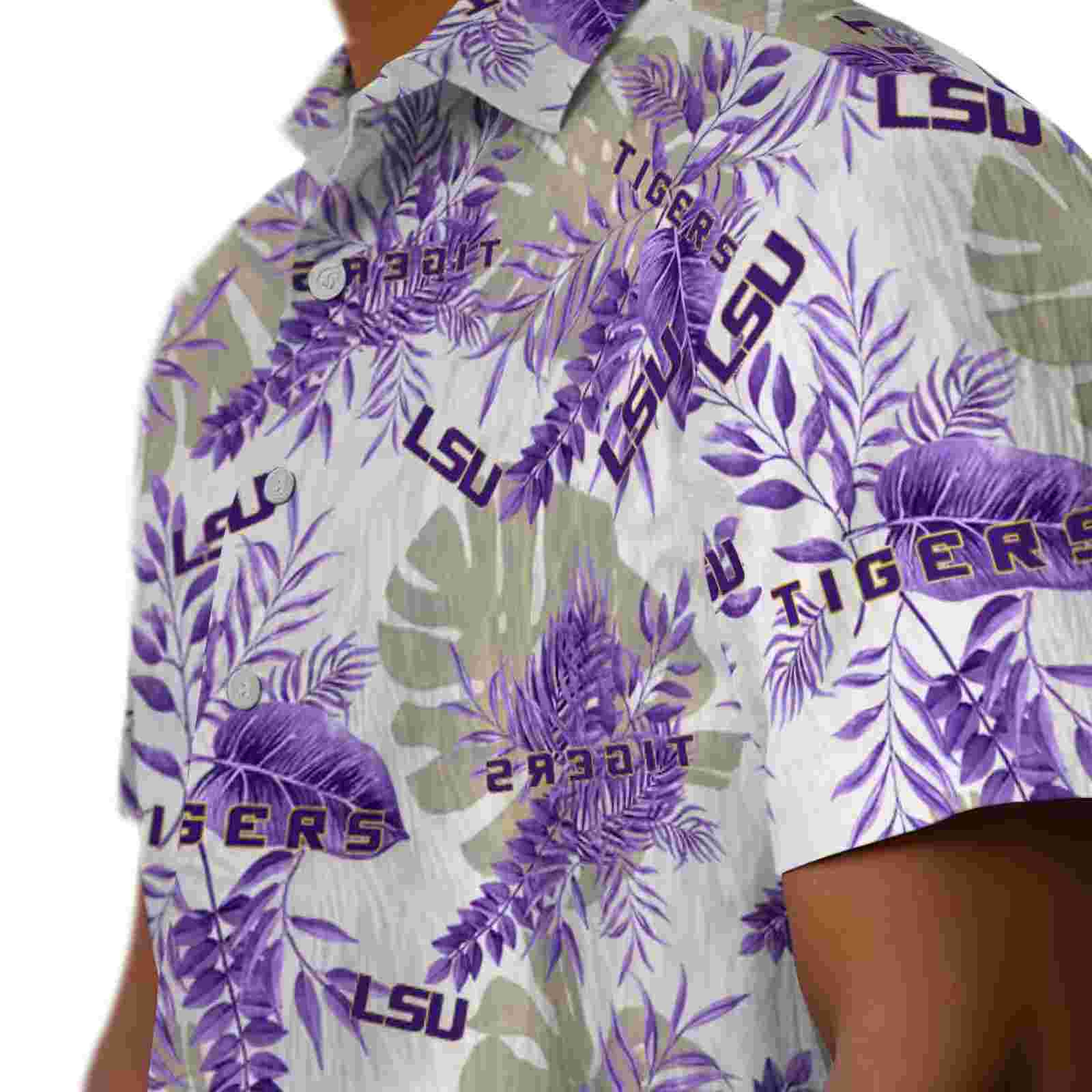 lsu tigers tropical leaves white hawaiian shirt trendy