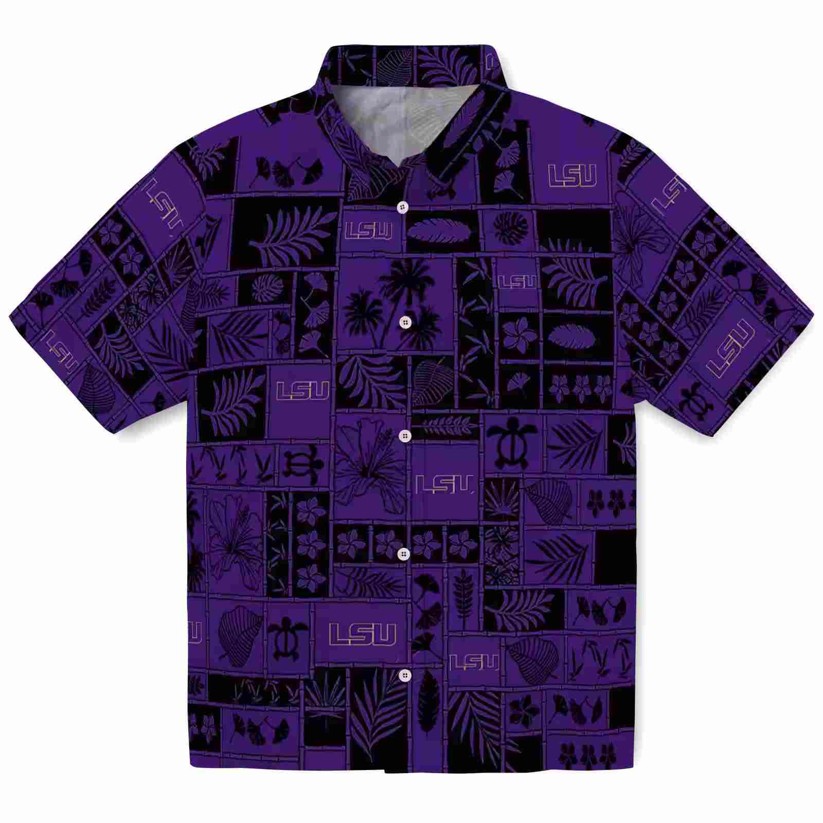 LSU Tigers Tropical Patchwork Purple Black Hawaiian Shirt