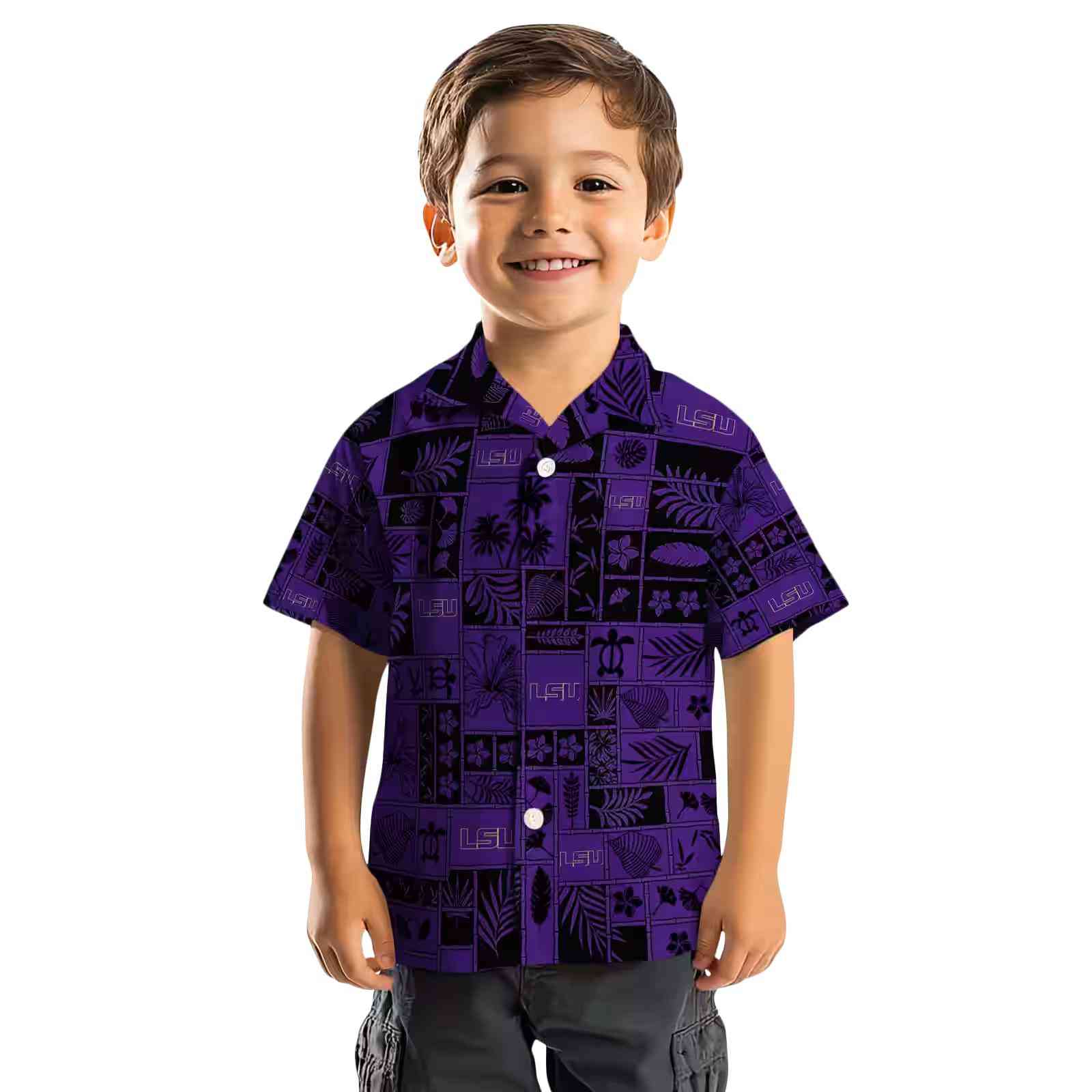 lsu tigers tropical patchwork purple black hawaiian shirt top rated