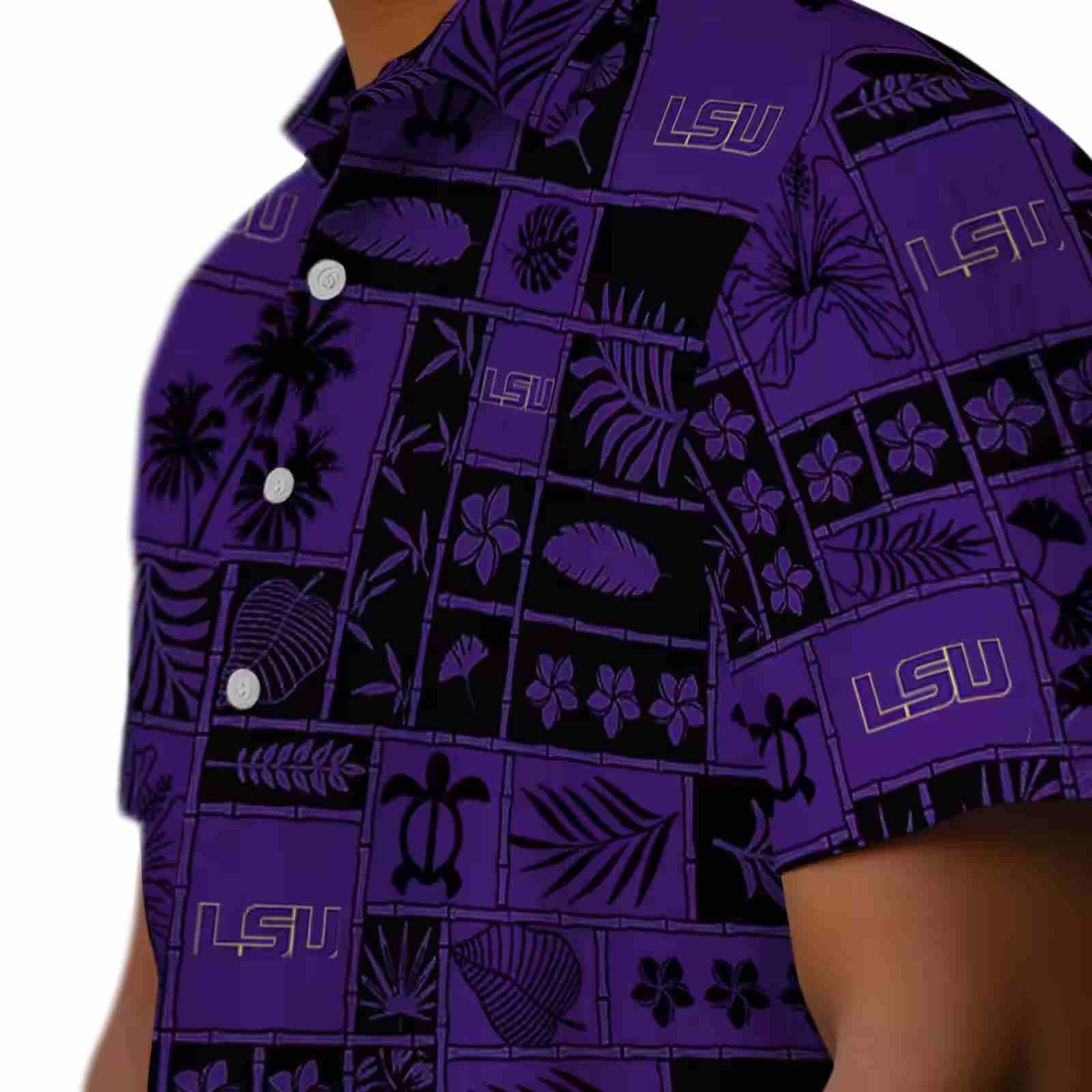 lsu tigers tropical patchwork purple black hawaiian shirt trendy