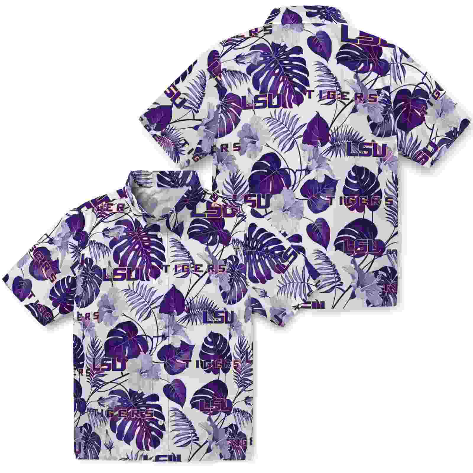 lsu tigers tropical plants purple white hawaiian shirt high quality