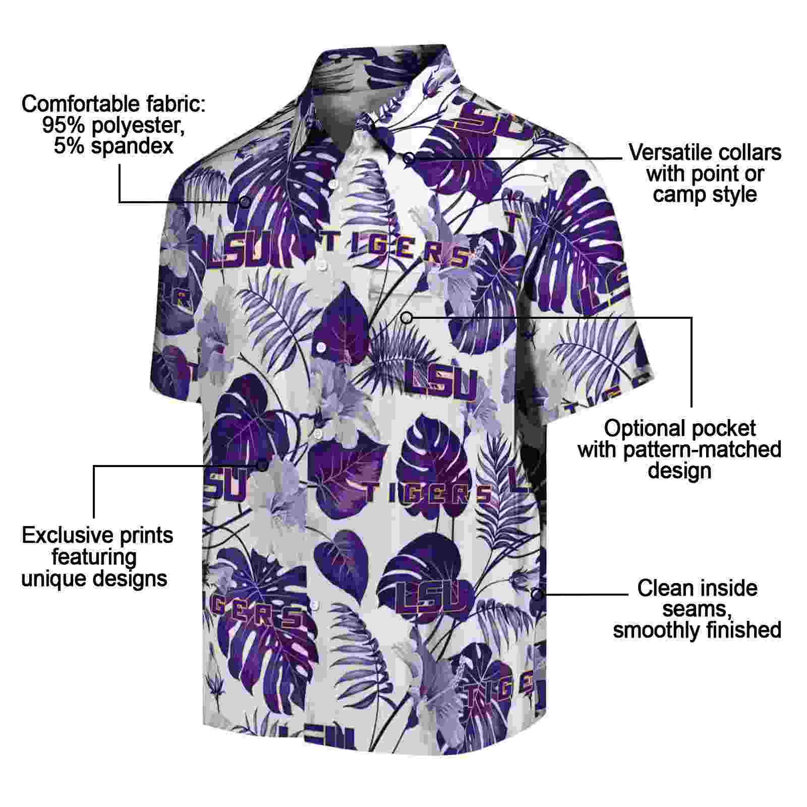 lsu tigers tropical plants purple white hawaiian shirt new arrival