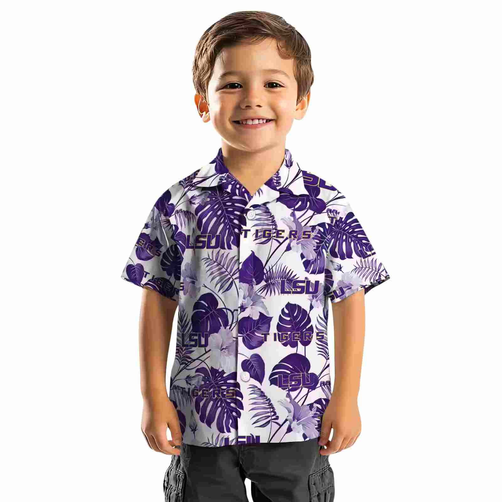 lsu tigers tropical plants purple white hawaiian shirt top rated