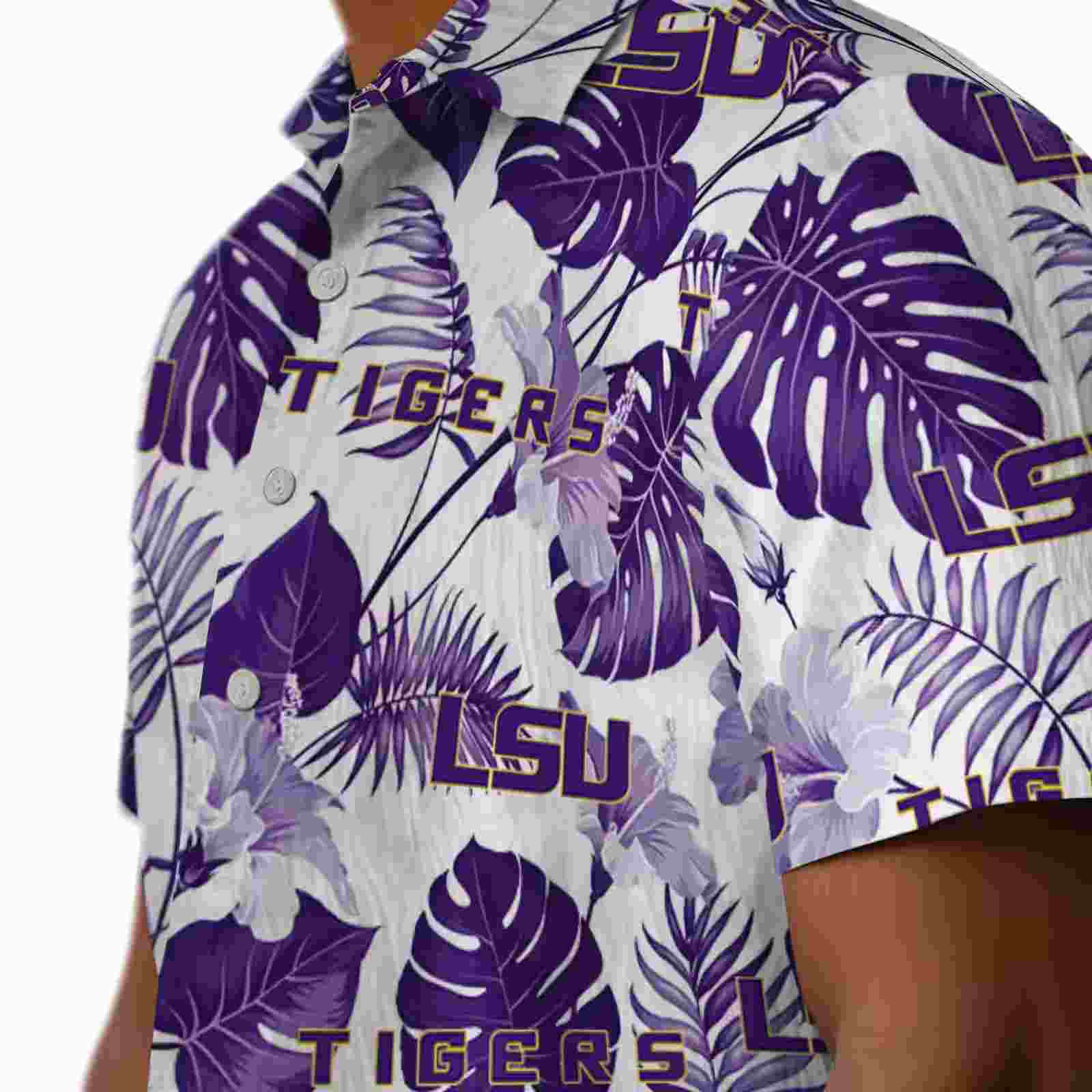 lsu tigers tropical plants purple white hawaiian shirt trendy