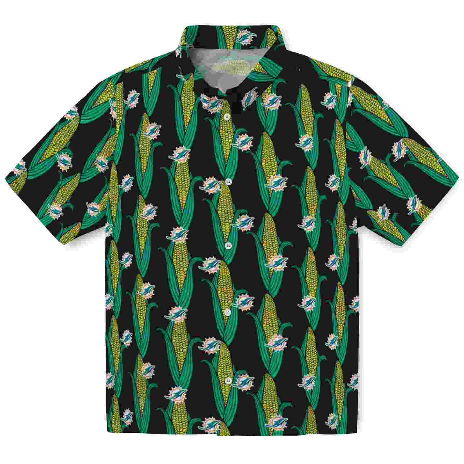 Miami Dolphins Corn Motifs Black Green Hawaiian Shirt