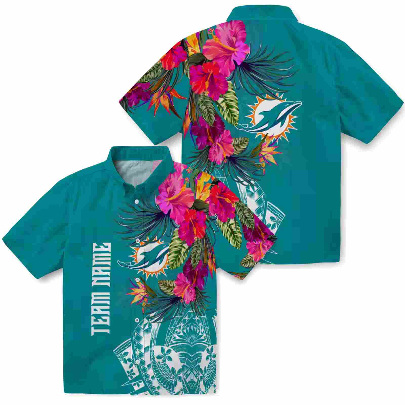 miami dolphins floral polynesian aqua hawaiian shirt high quality