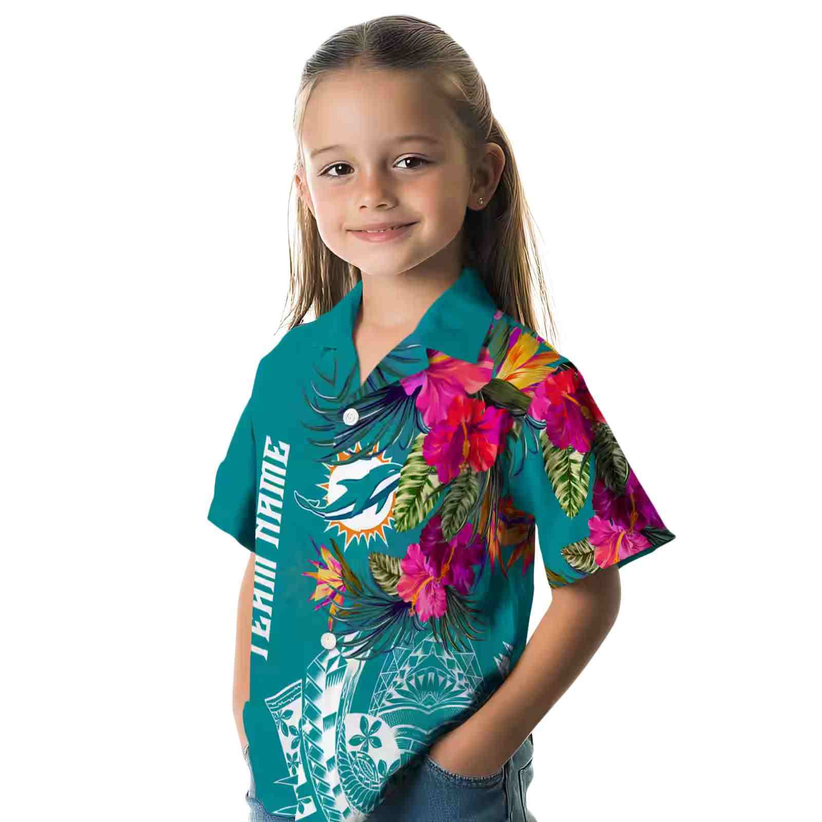 miami dolphins floral polynesian aqua hawaiian shirt premium grade