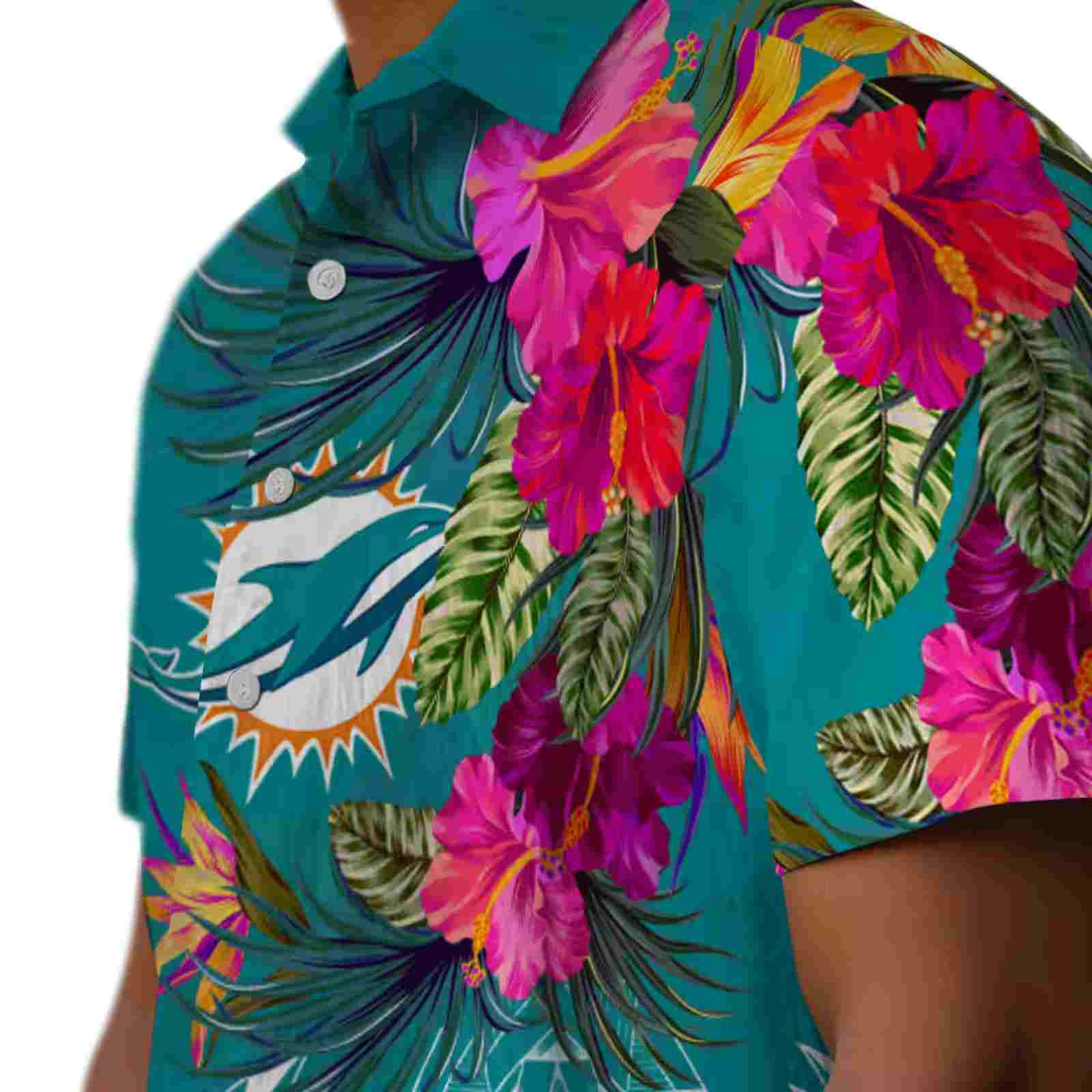 miami dolphins floral polynesian aqua hawaiian shirt trendy