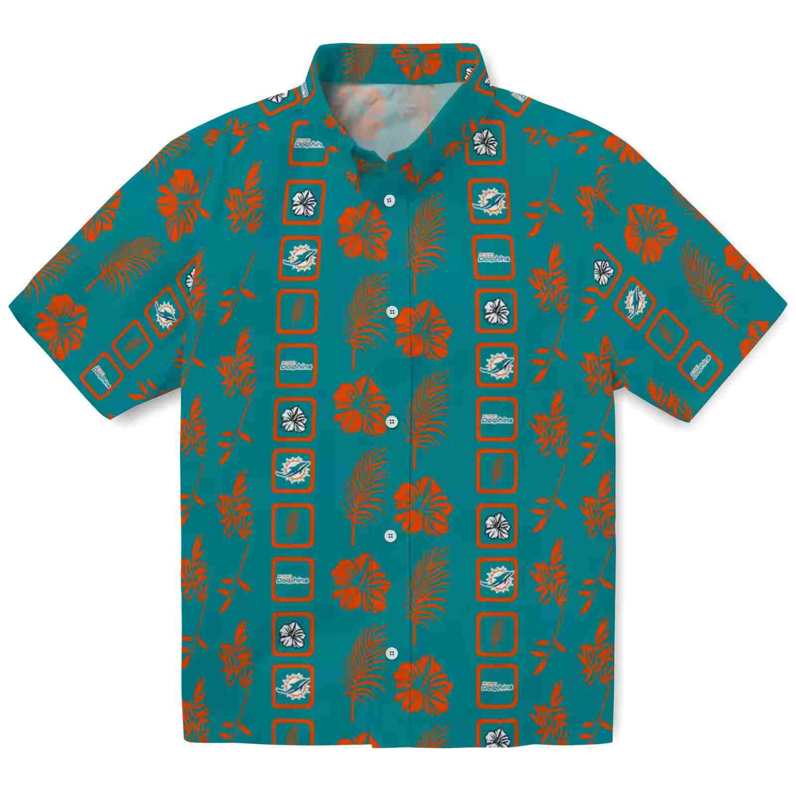 Miami Dolphins Framed Floral Aqua Hawaiian Shirt