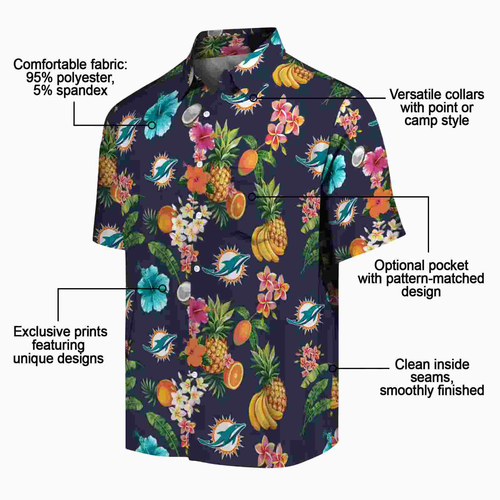 miami dolphins hibiscus and fruit navy blue hawaiian shirt new arrival