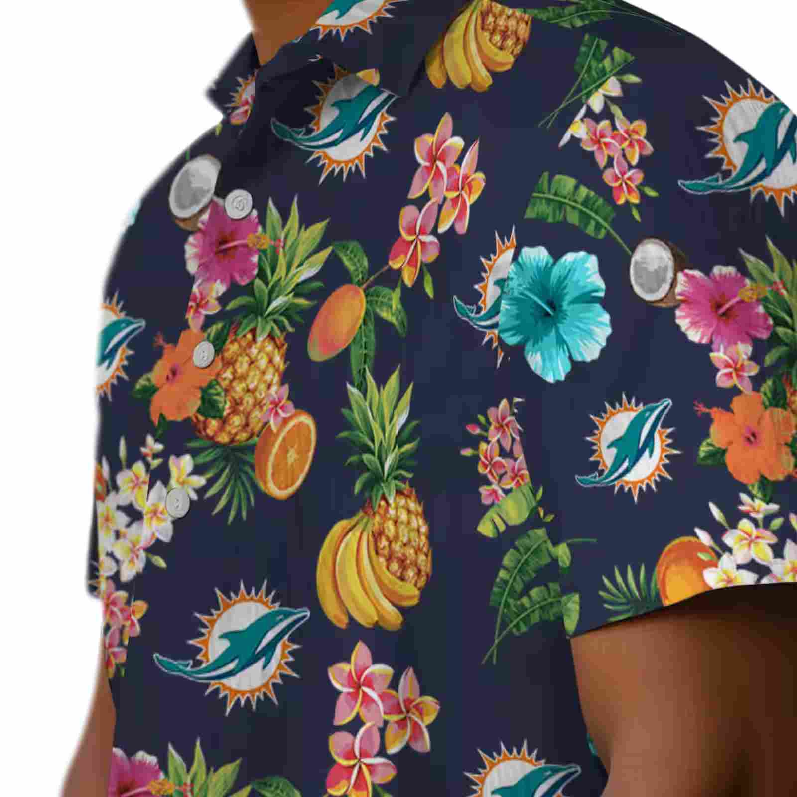 miami dolphins hibiscus and fruit navy blue hawaiian shirt trendy