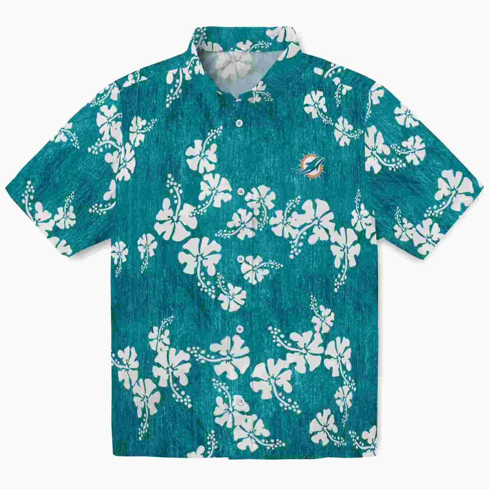 Miami Dolphins Hibiscus Clusters Aqua Hawaiian Shirt